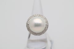 17.2mm South Sea Pearl Diamond Platinum Cocktail Ring