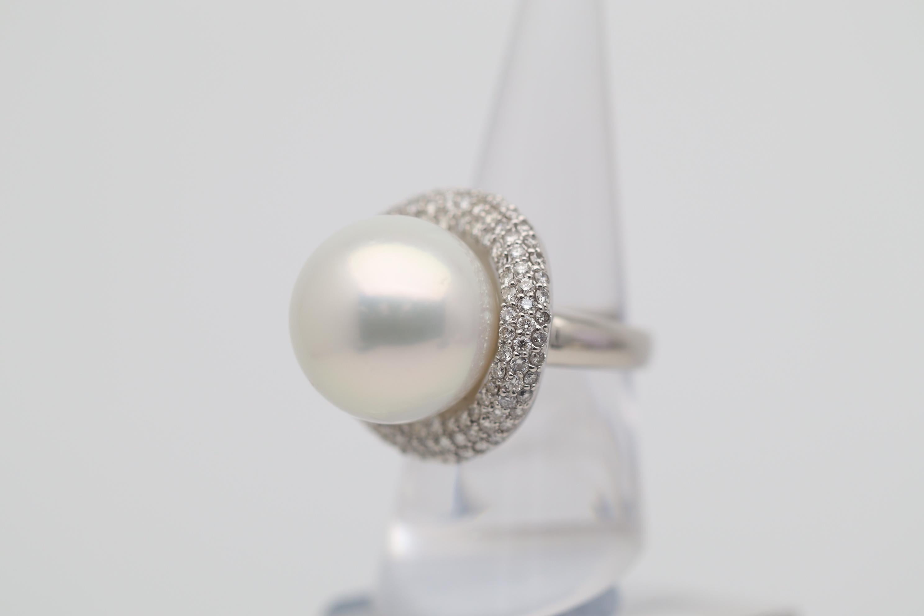 Cabochon 17.2mm South Sea Pearl Diamond Platinum Cocktail Ring For Sale