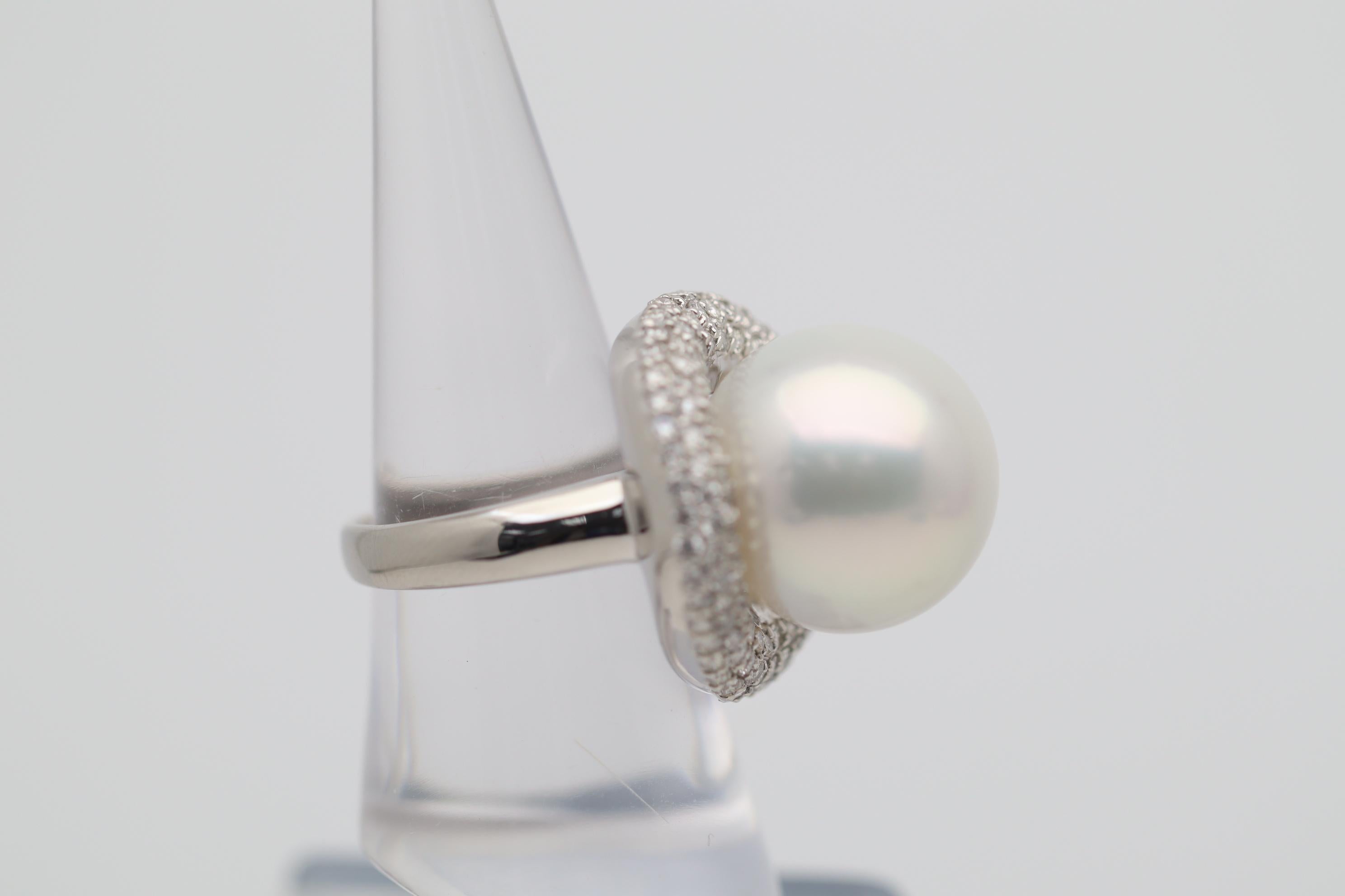 17.2mm South Sea Pearl Diamond Platinum Cocktail Ring In New Condition For Sale In Beverly Hills, CA