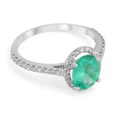 1.72tcw 14K Colombian Emerald-Oval Cut & Diamond Halo Engagement White Gold Ring