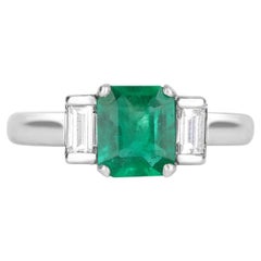 1.72tcw Plat Three Stone Colombian Emerald Cut & Baguette Diamond Ring