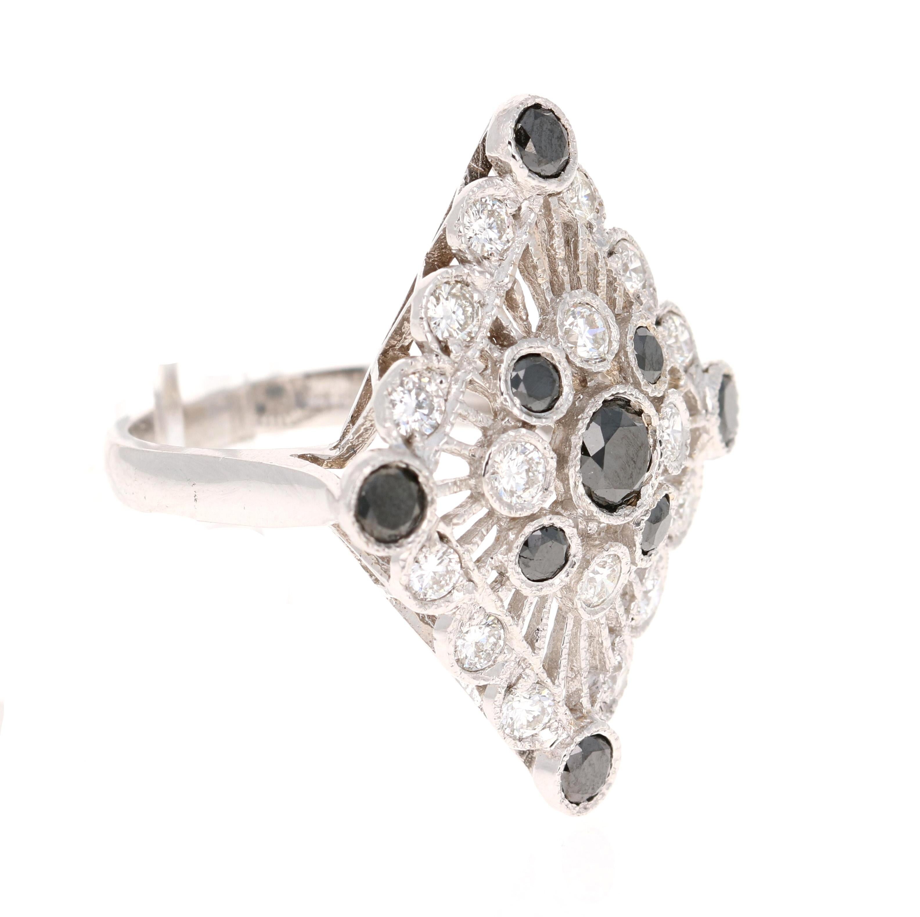 Late Victorian 1.73 Carat Black and White Diamond Cocktail Ring For Sale