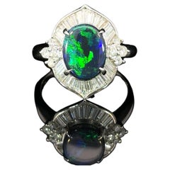 1.73 Carat Black Opal Diamond Platinum Ring by Meghna Jewels