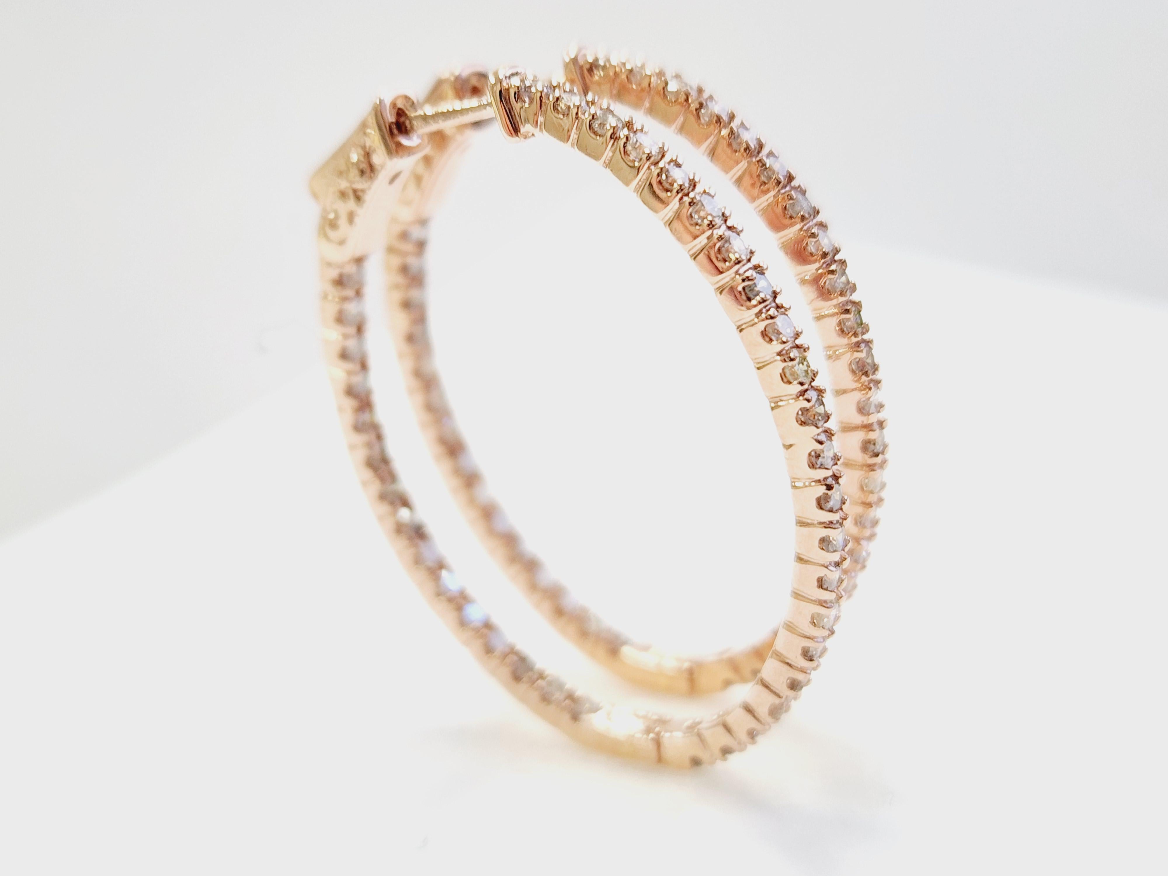 Orecchini a cerchio ovali con diamante da 1,73 carati in oro rosa 14 carati in vendita 5