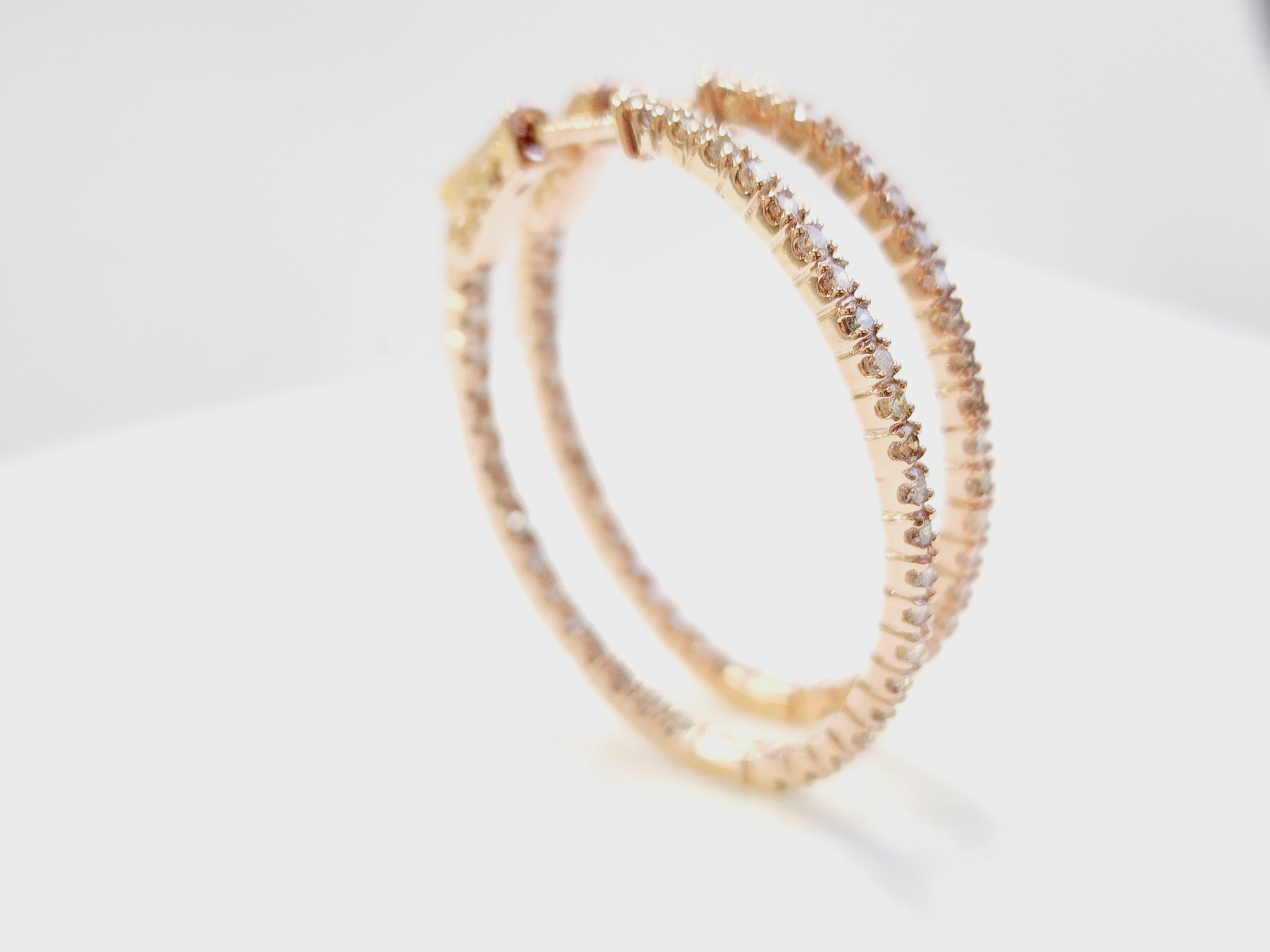 Orecchini a cerchio ovali con diamante da 1,73 carati in oro rosa 14 carati in vendita 6