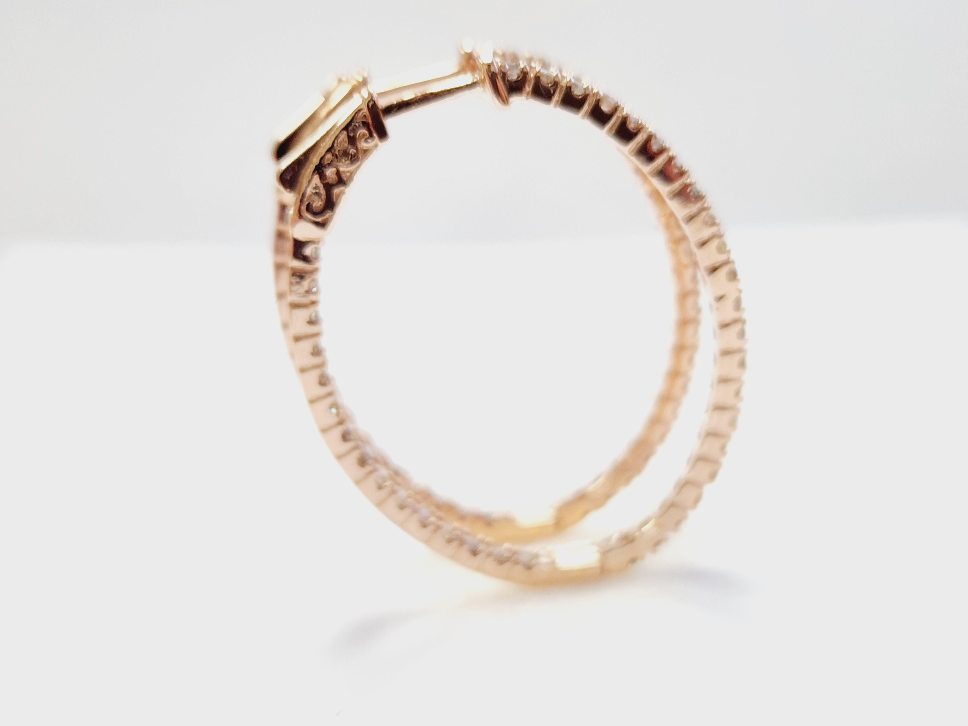 Orecchini a cerchio ovali con diamante da 1,73 carati in oro rosa 14 carati in vendita 2