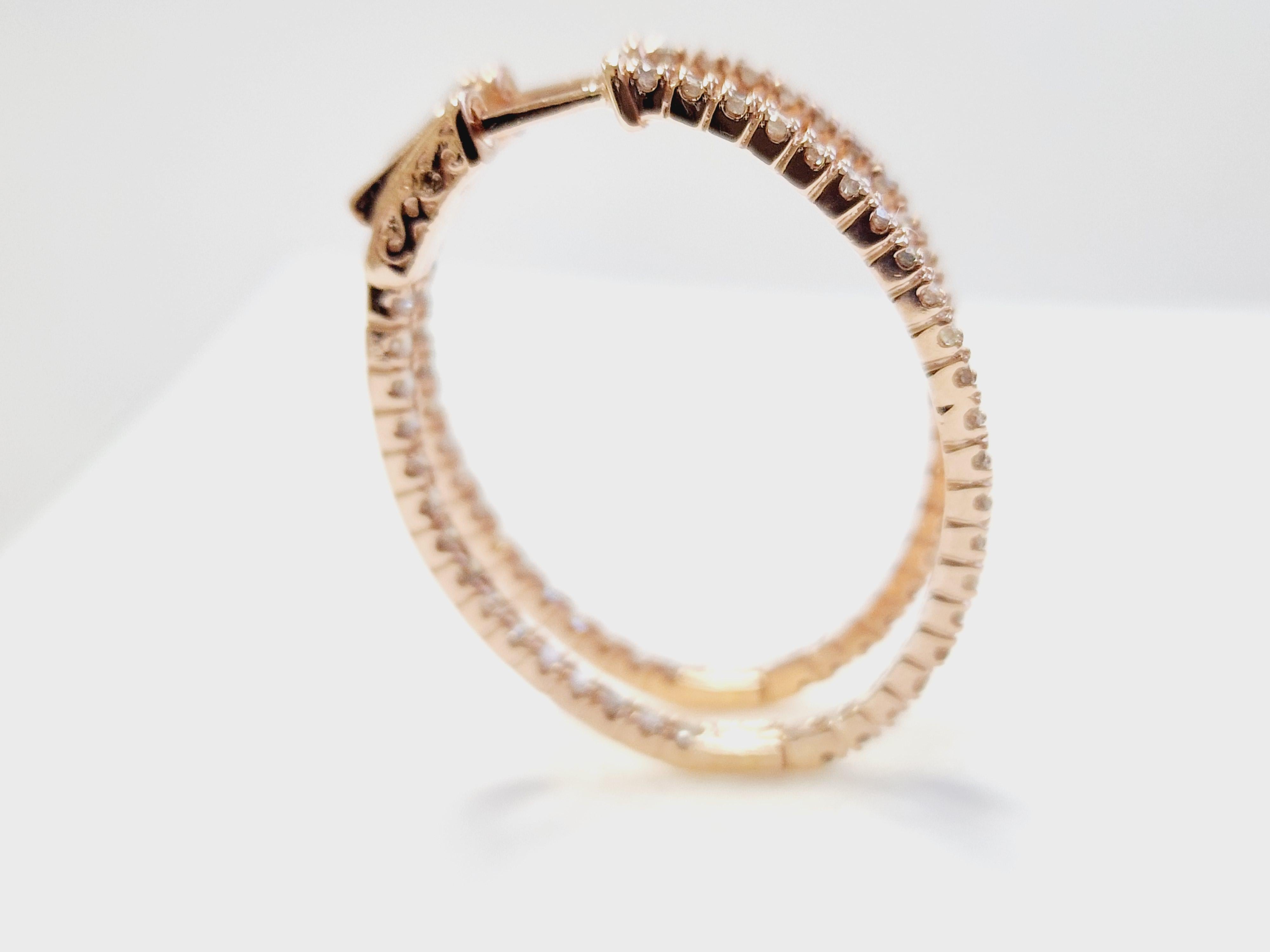 Orecchini a cerchio ovali con diamante da 1,73 carati in oro rosa 14 carati in vendita 4