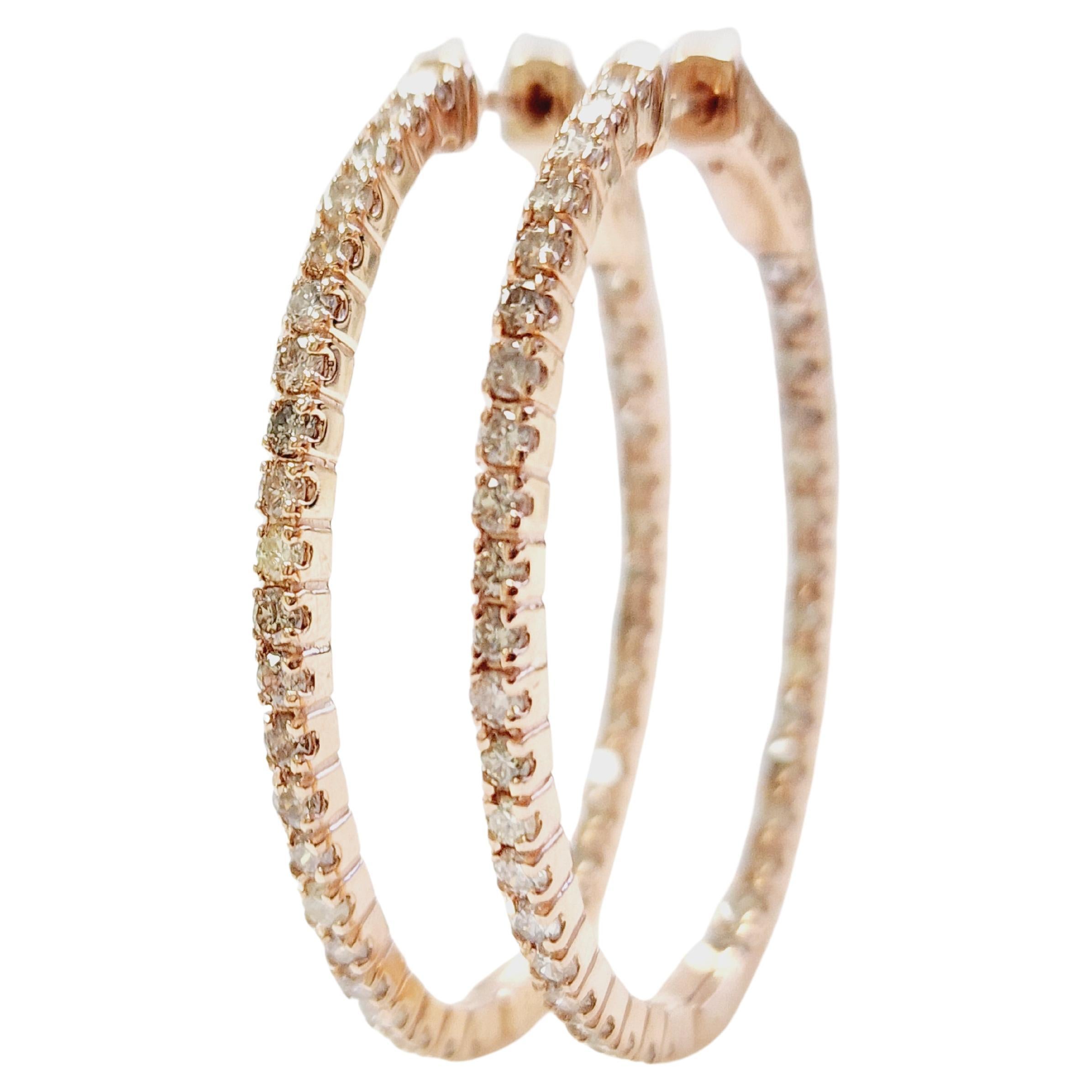 Pendientes Aros Ovalados Diamante 1,73 Quilates Oro Rosa 14 Kilates