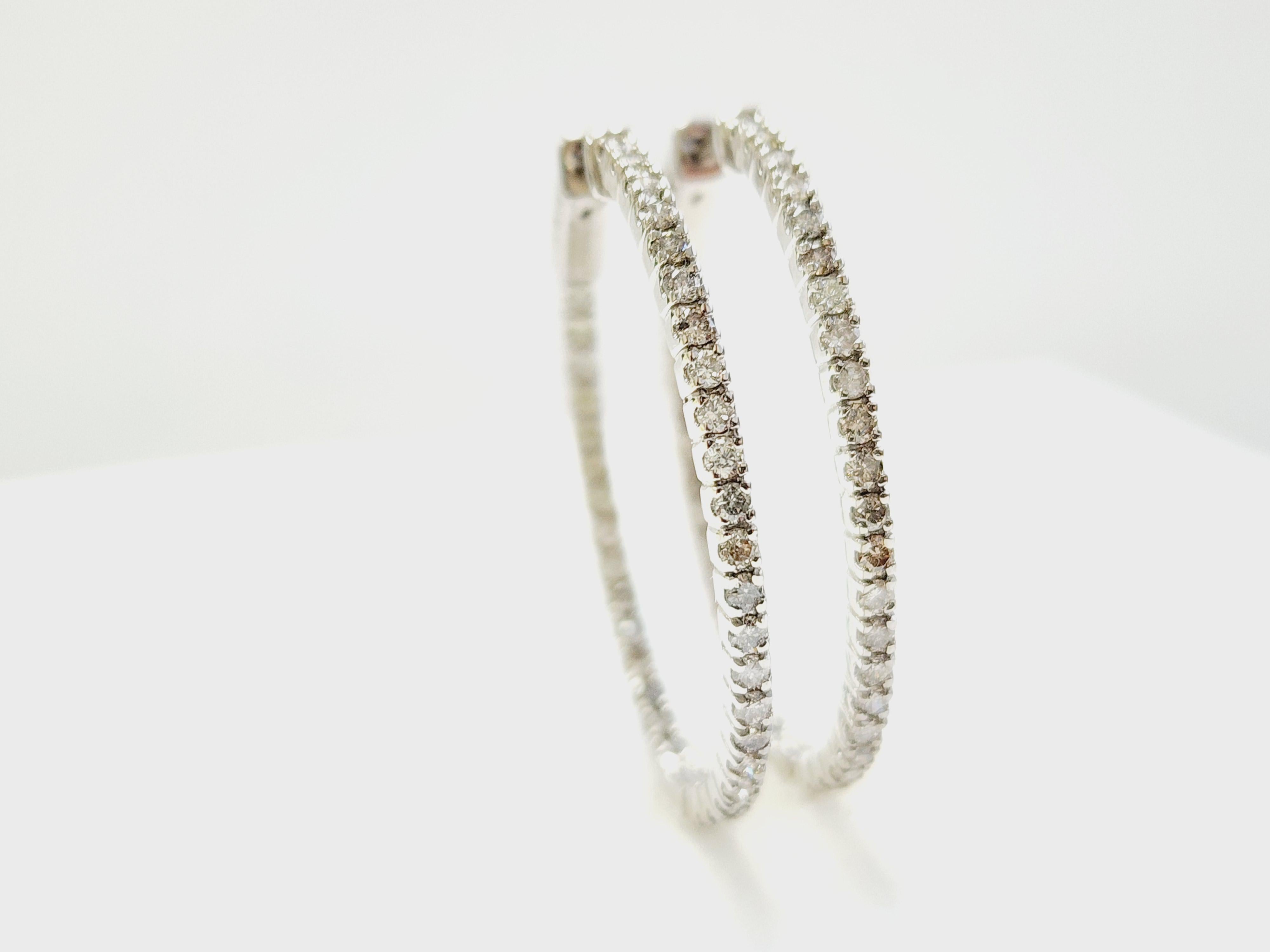 Pendientes Aros Ovalados Diamante 1,73 Quilates Oro Blanco 14 Kilates en venta 5