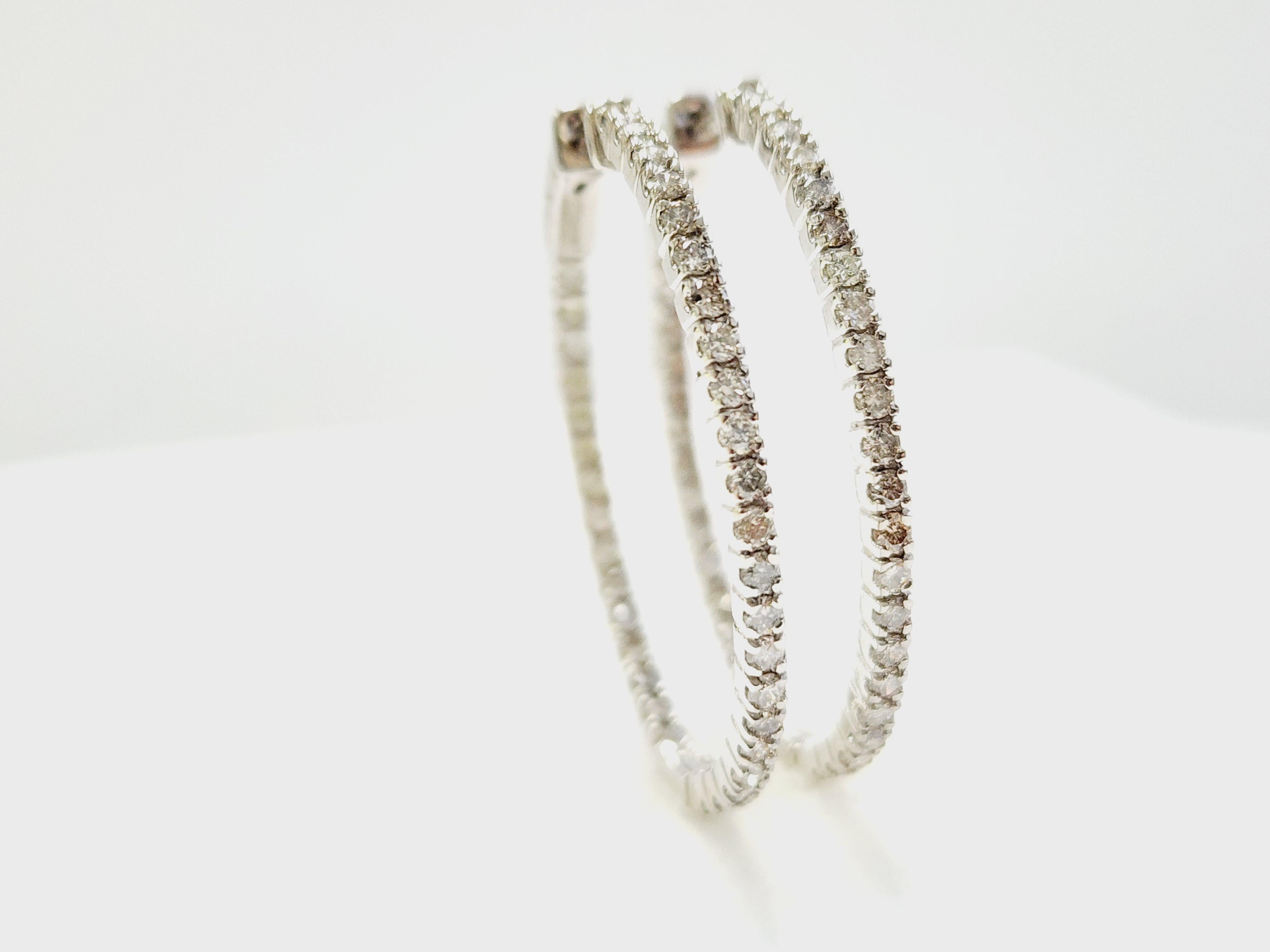 De las mujeres Pendientes Aros Ovalados Diamante 1,73 Quilates Oro Blanco 14 Kilates en venta