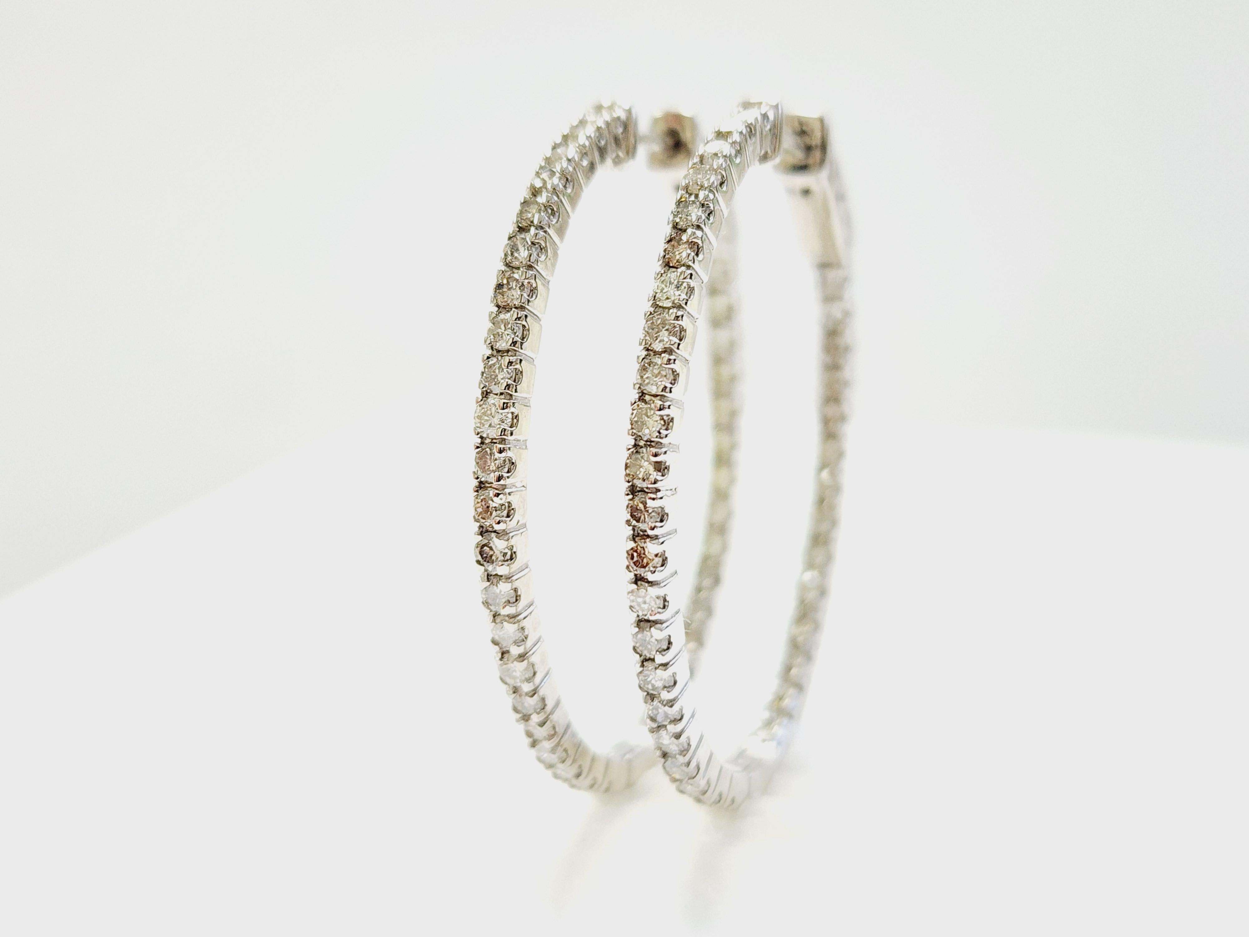 Pendientes Aros Ovalados Diamante 1,73 Quilates Oro Blanco 14 Kilates en venta 1