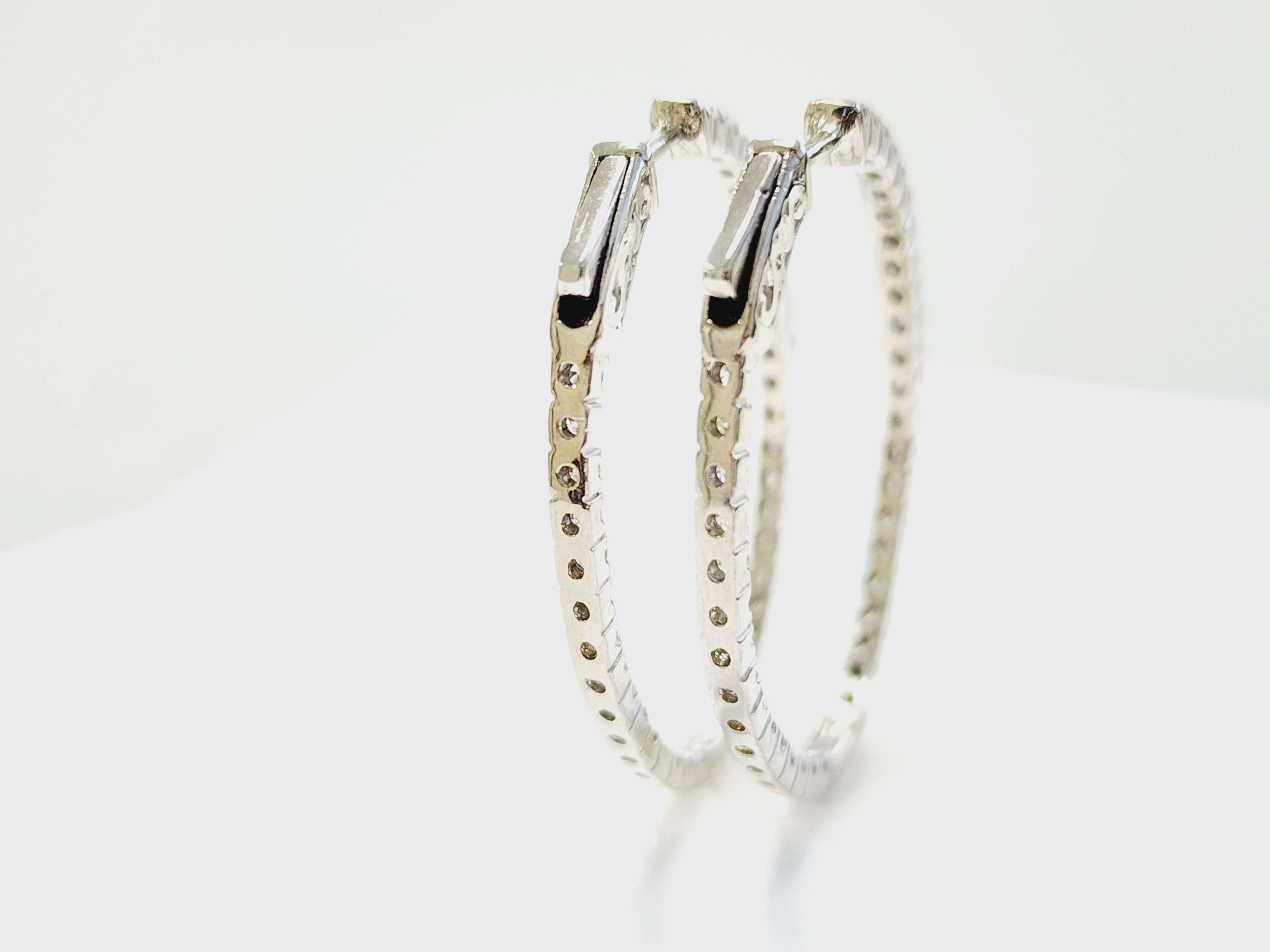 Pendientes Aros Ovalados Diamante 1,73 Quilates Oro Blanco 14 Kilates en venta 2