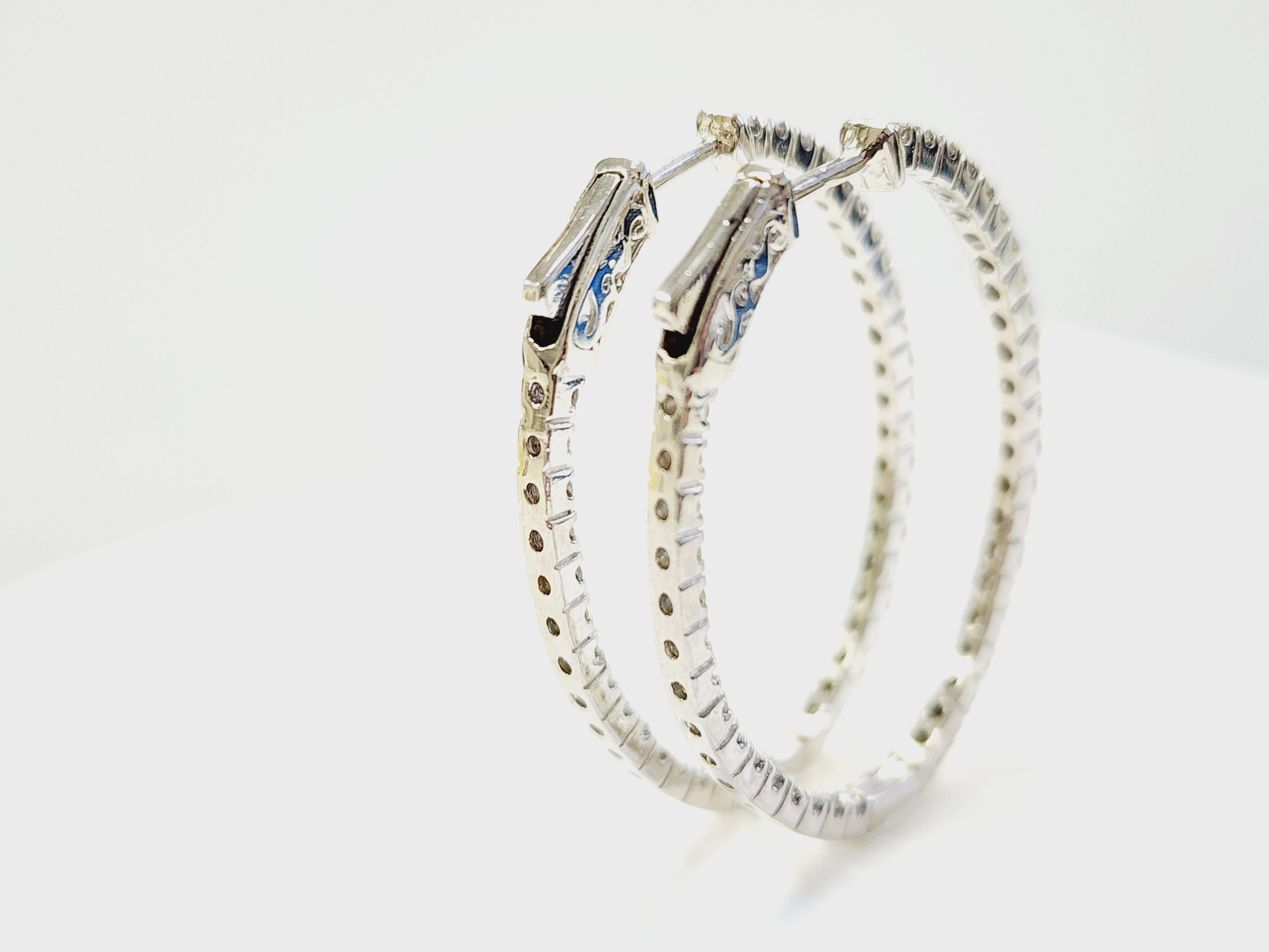 Pendientes Aros Ovalados Diamante 1,73 Quilates Oro Blanco 14 Kilates en venta 3
