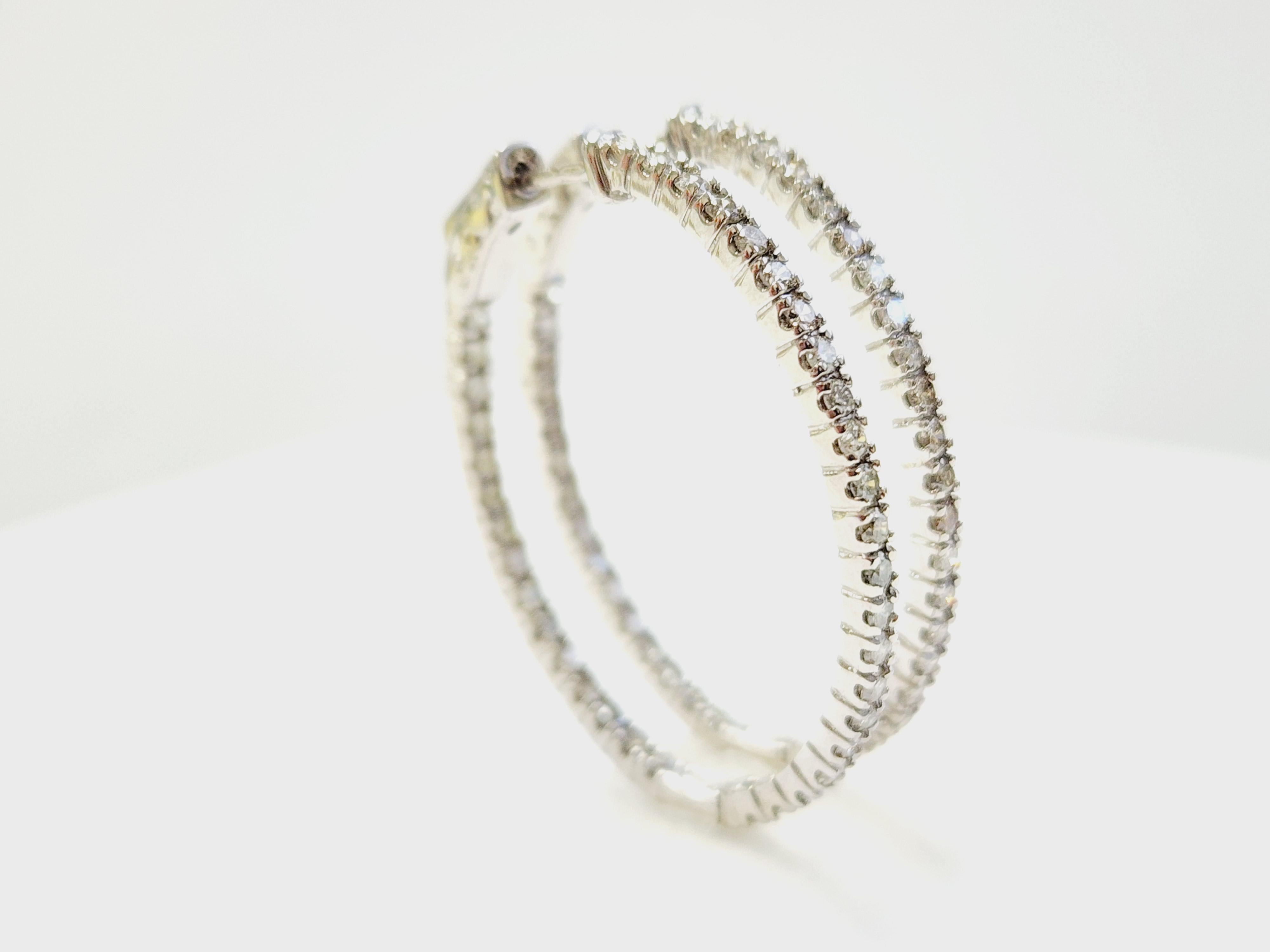 Pendientes Aros Ovalados Diamante 1,73 Quilates Oro Blanco 14 Kilates en venta 4