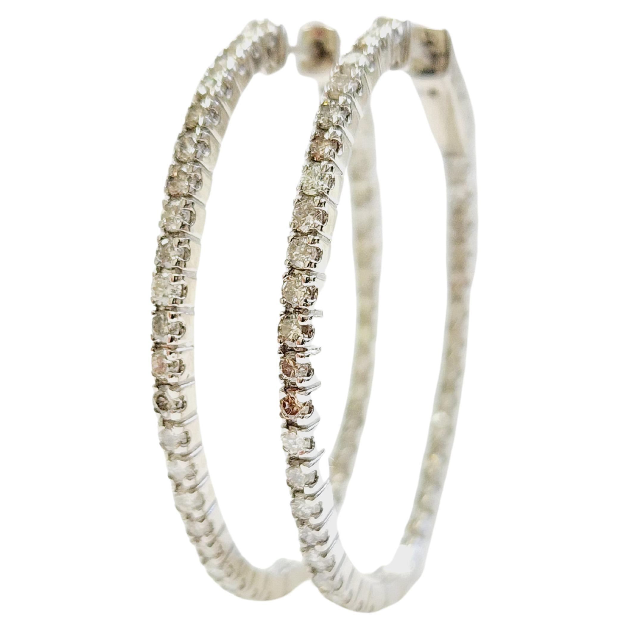 Pendientes Aros Ovalados Diamante 1,73 Quilates Oro Blanco 14 Kilates