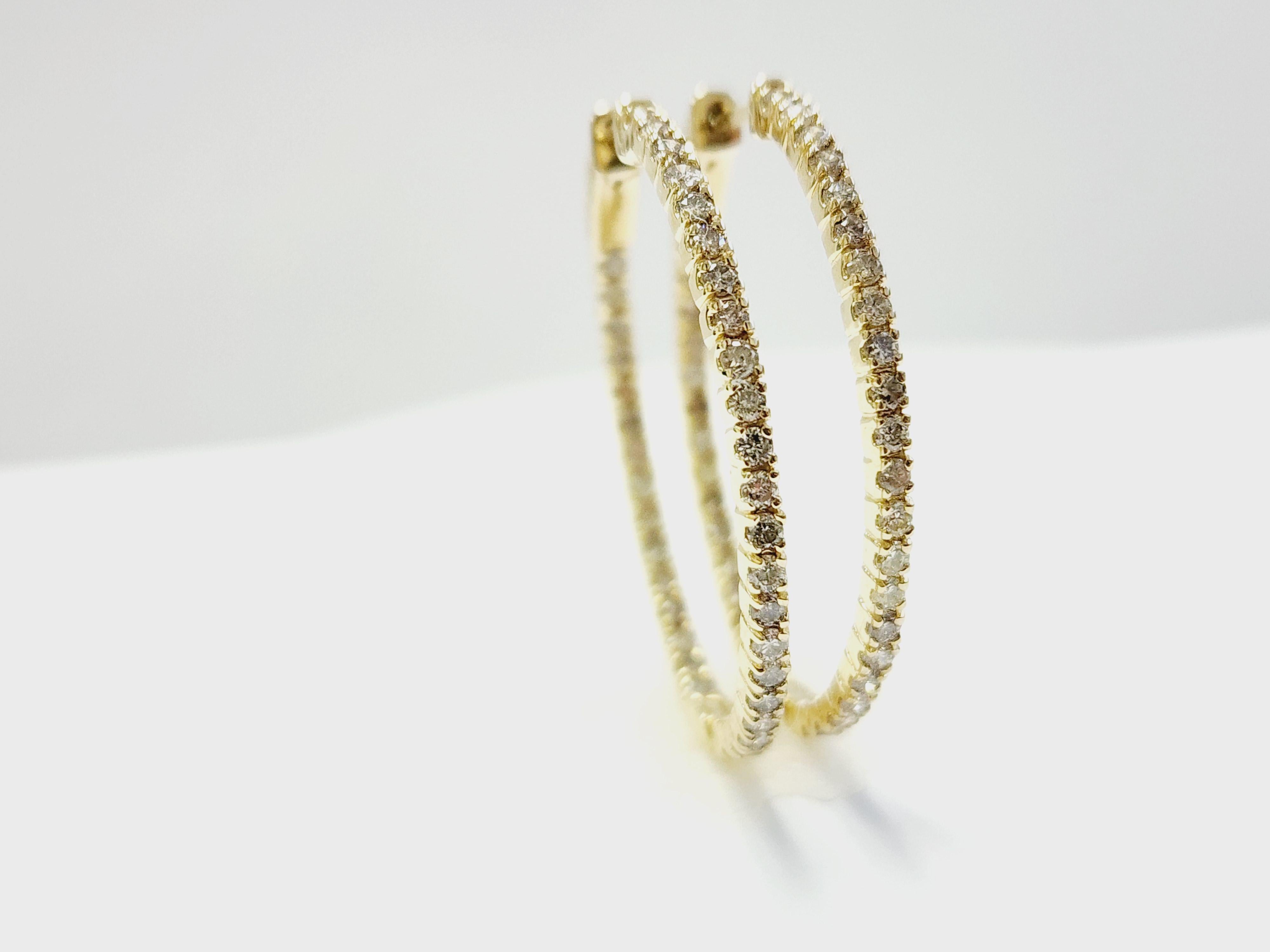 Pendientes Aros Ovalados Diamante 1,73 Quilates Oro Amarillo 14 Kilates en venta 6