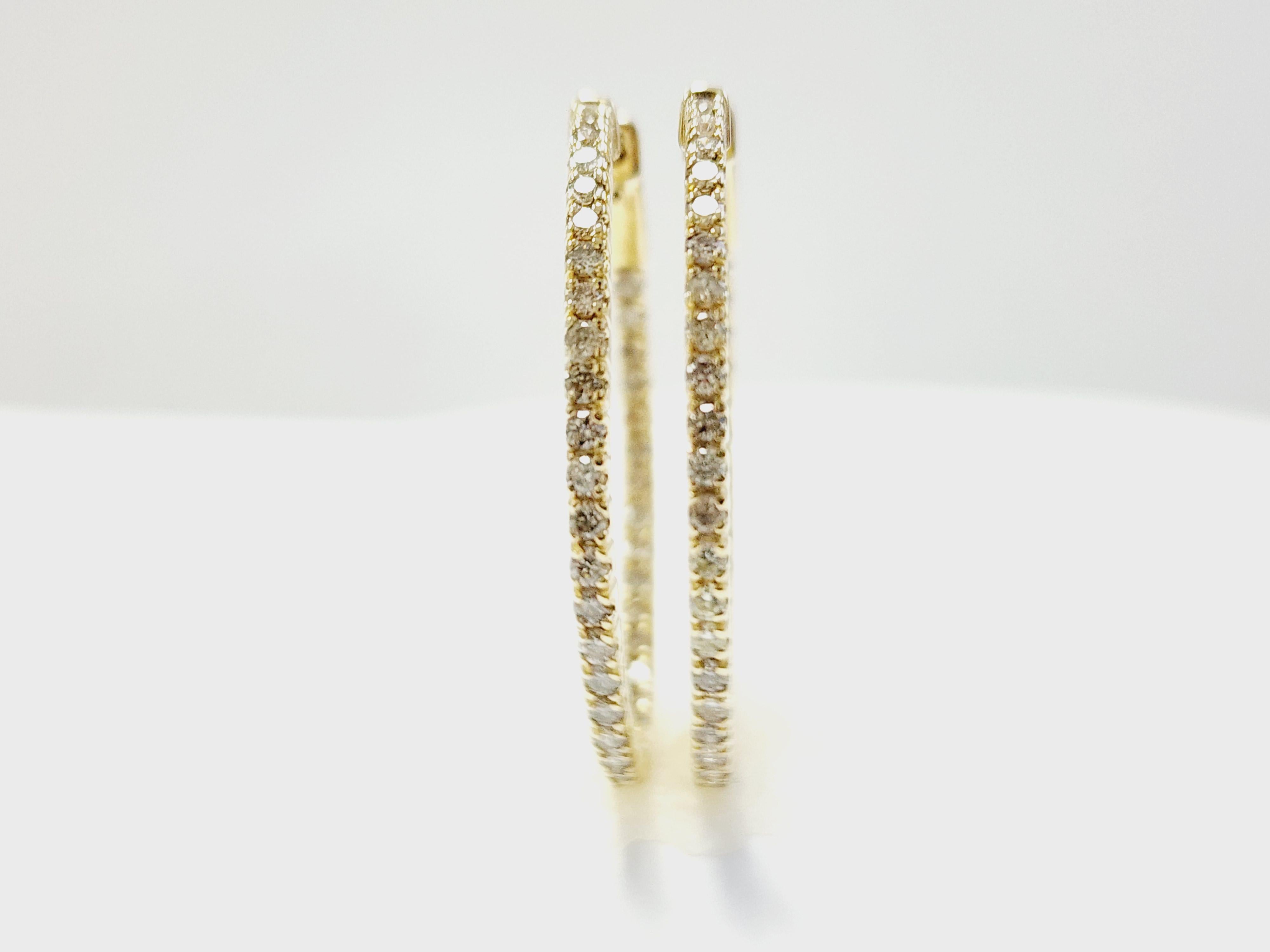 Pendientes Aros Ovalados Diamante 1,73 Quilates Oro Amarillo 14 Kilates Corte redondo en venta