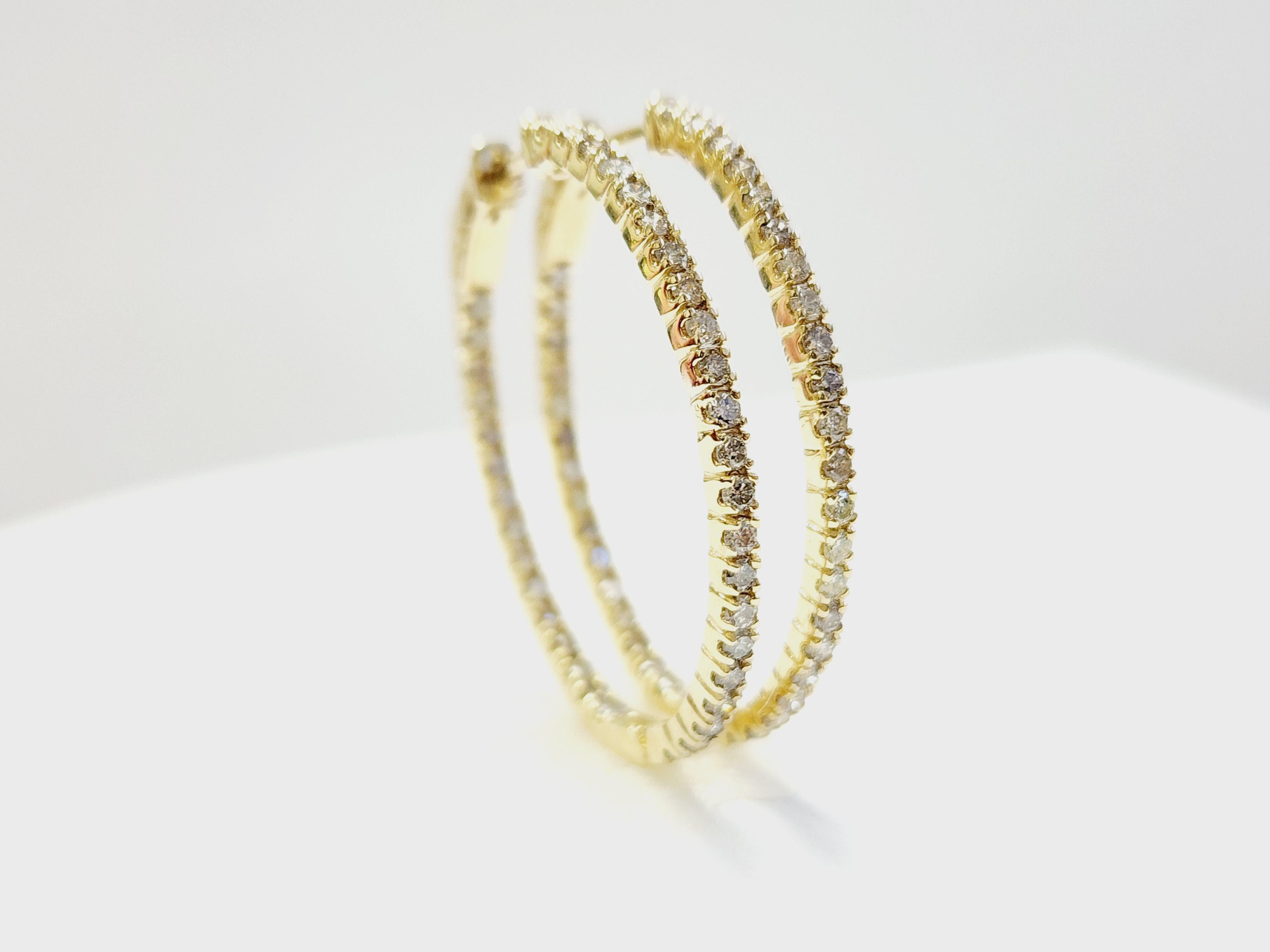 De las mujeres Pendientes Aros Ovalados Diamante 1,73 Quilates Oro Amarillo 14 Kilates en venta