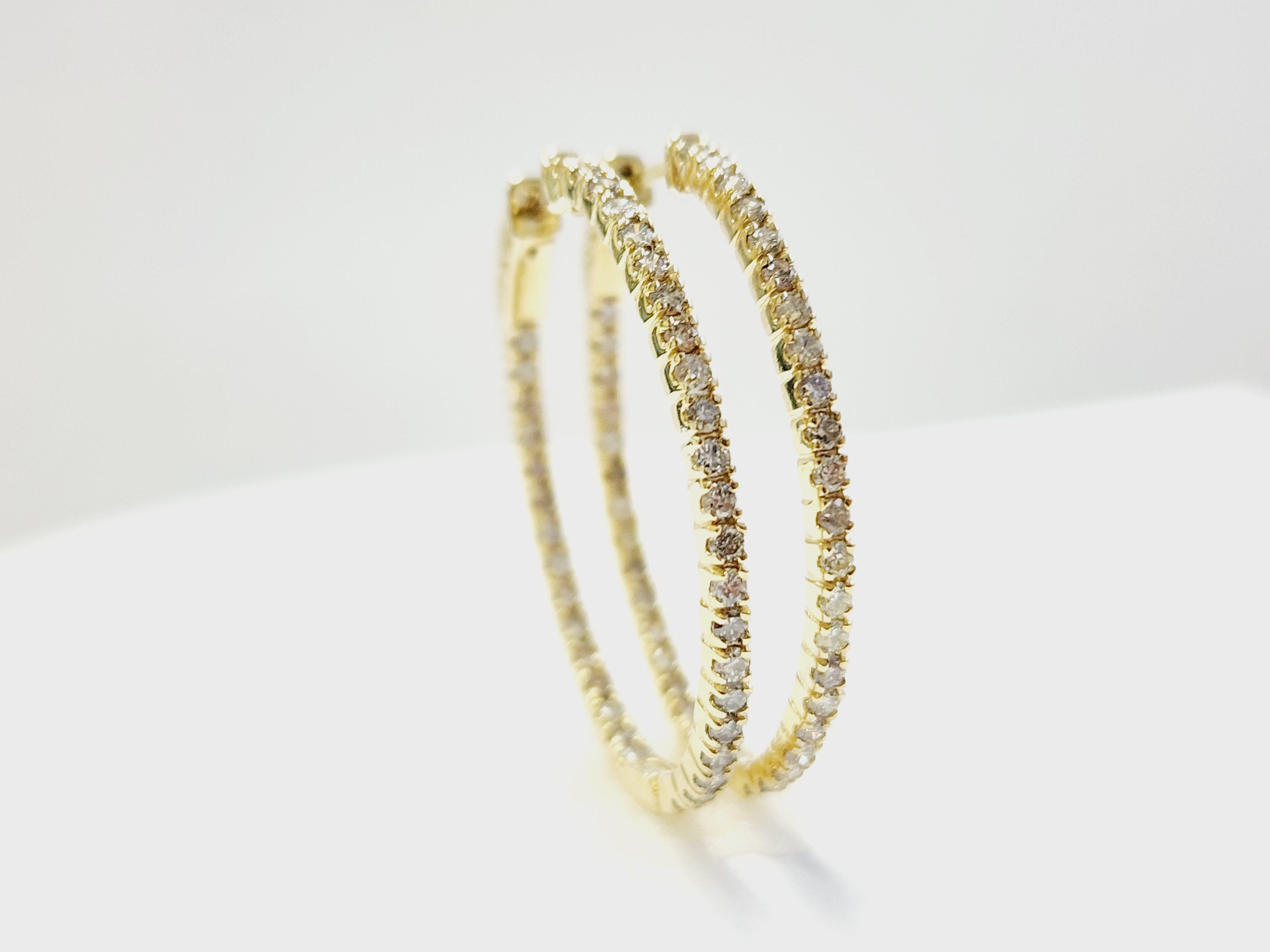 Pendientes Aros Ovalados Diamante 1,73 Quilates Oro Amarillo 14 Kilates en venta 1