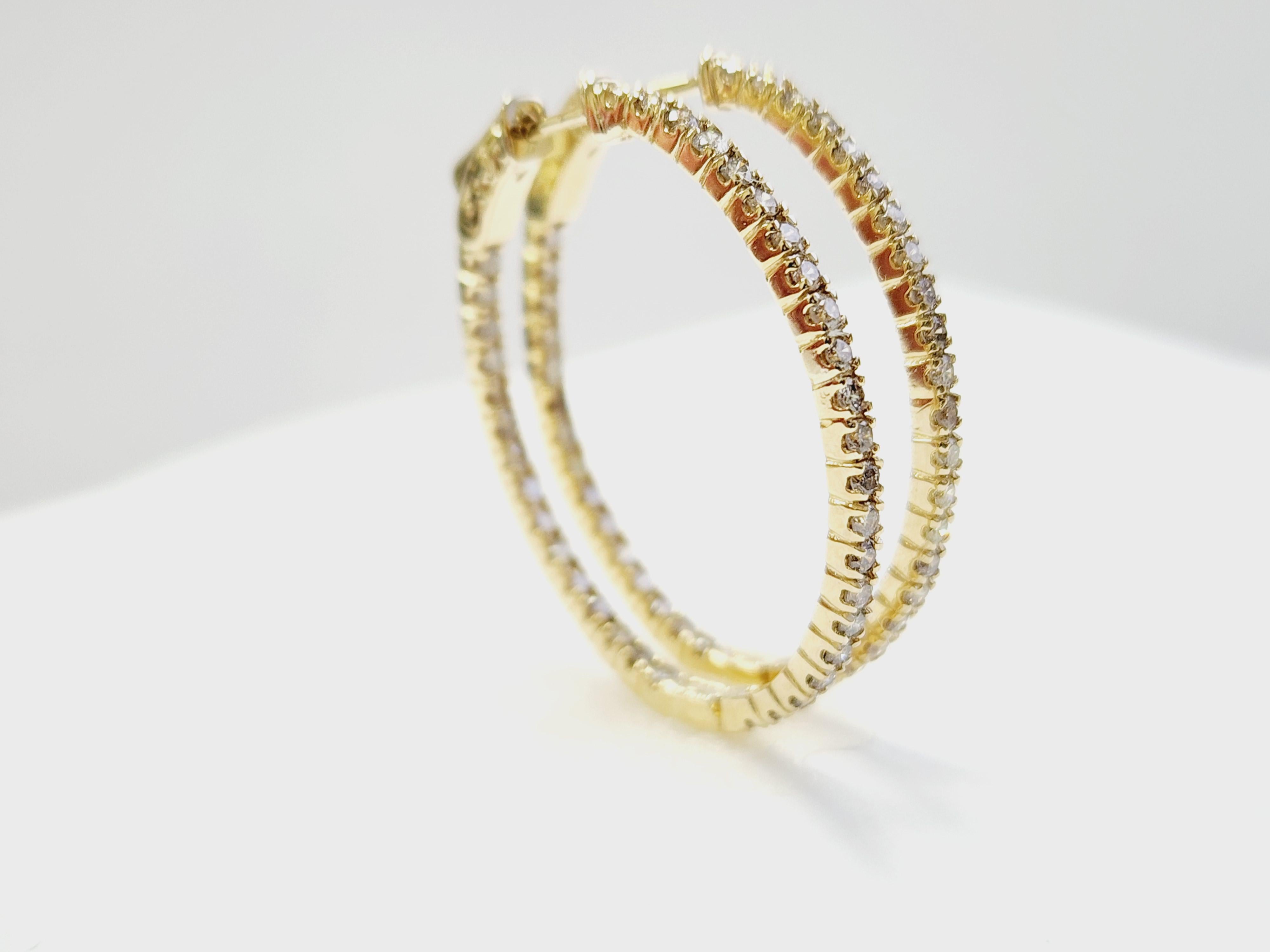 Pendientes Aros Ovalados Diamante 1,73 Quilates Oro Amarillo 14 Kilates en venta 4