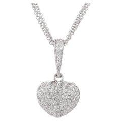 1.73 Carat Diamond White Gold Puffed Pave Heart Pendant Necklace