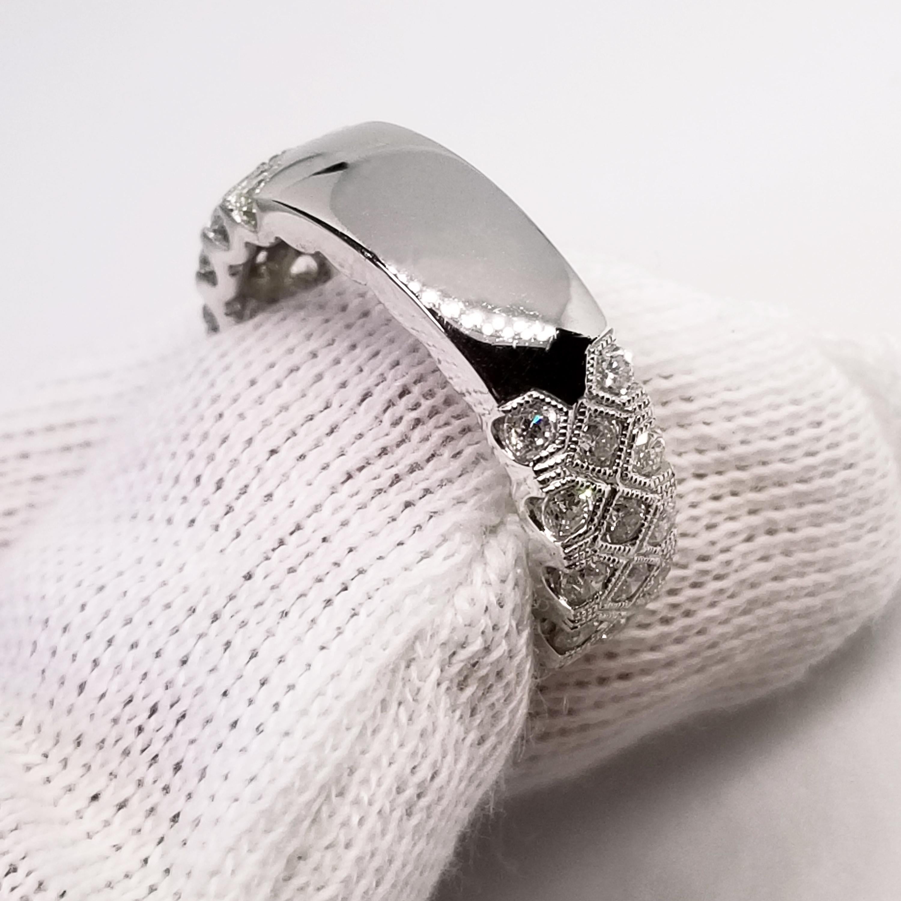 1.73 Carat Diamond Wide Anniversary Band Three-Row Honeycomb Design White Gold For Sale 3