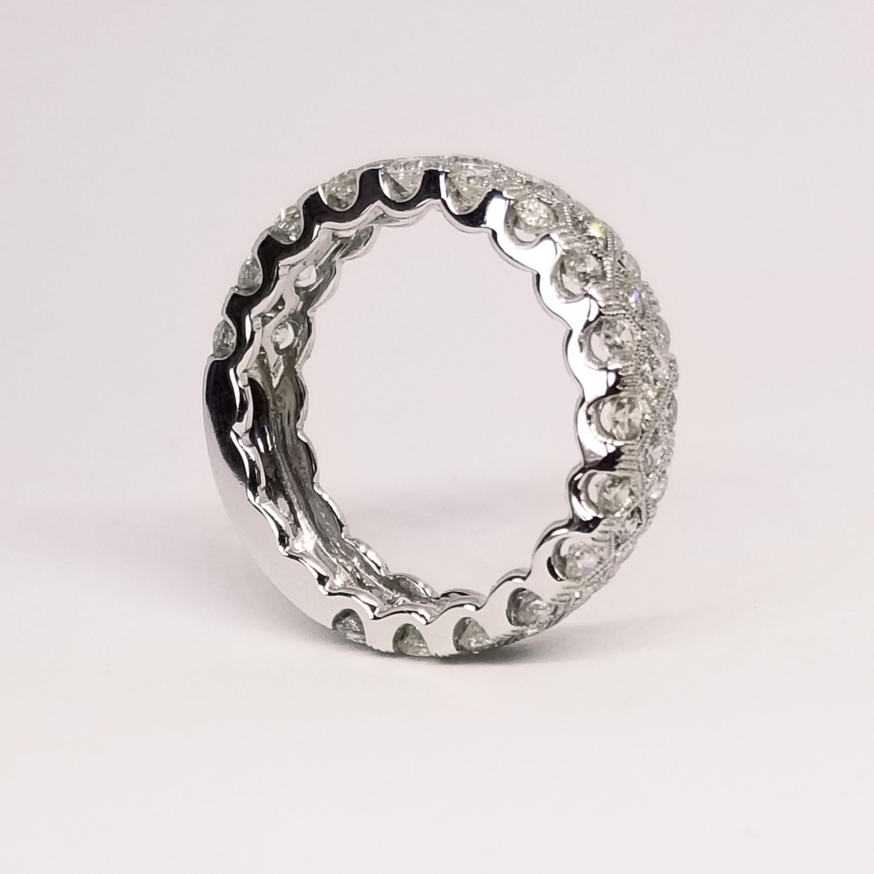 Round Cut 1.73 Carat Diamond Wide Anniversary Band Three-Row Honeycomb Design White Gold For Sale