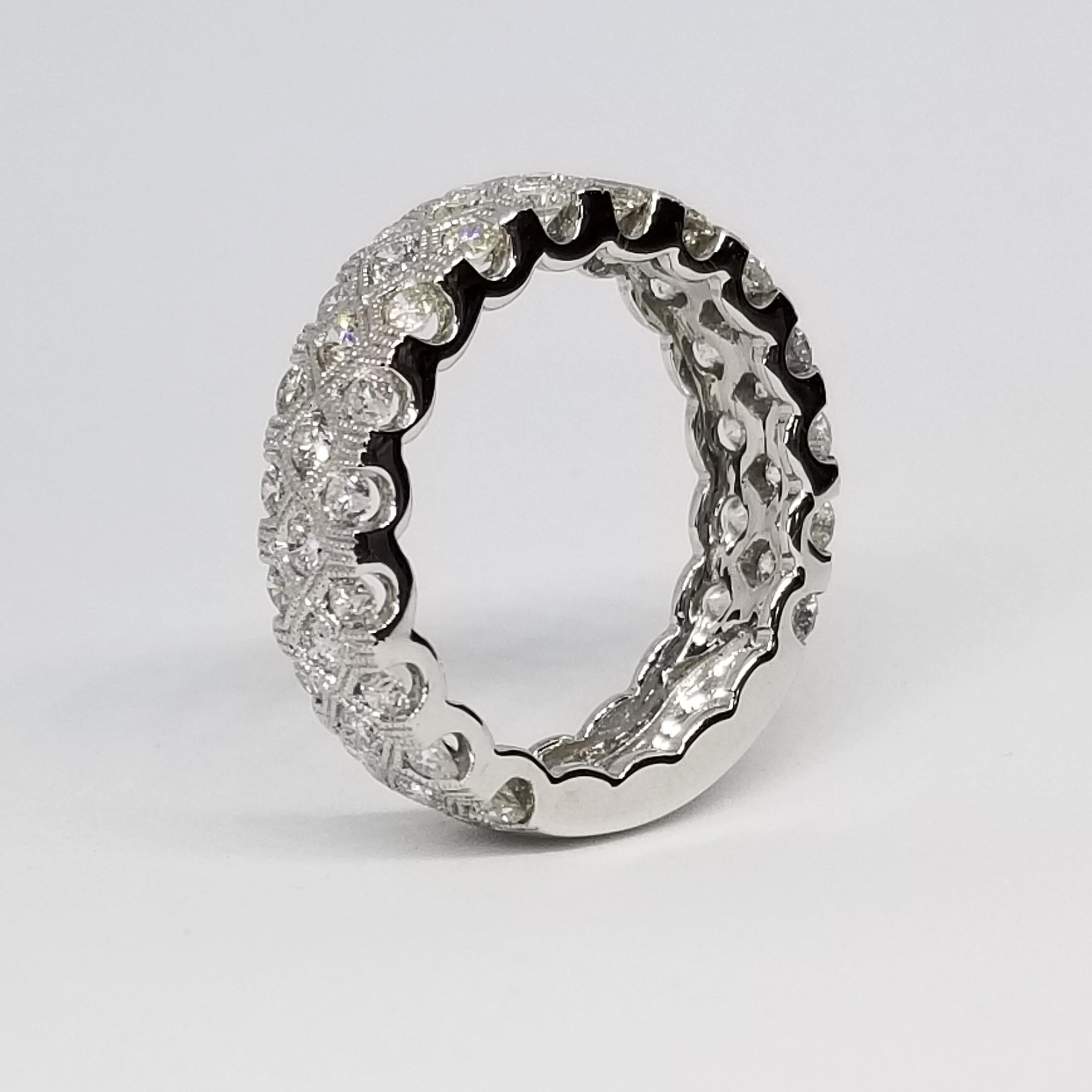 1.73 Carat Diamond Wide Anniversary Band Three-Row Honeycomb Design White Gold In New Condition For Sale In Lambertville , NJ
