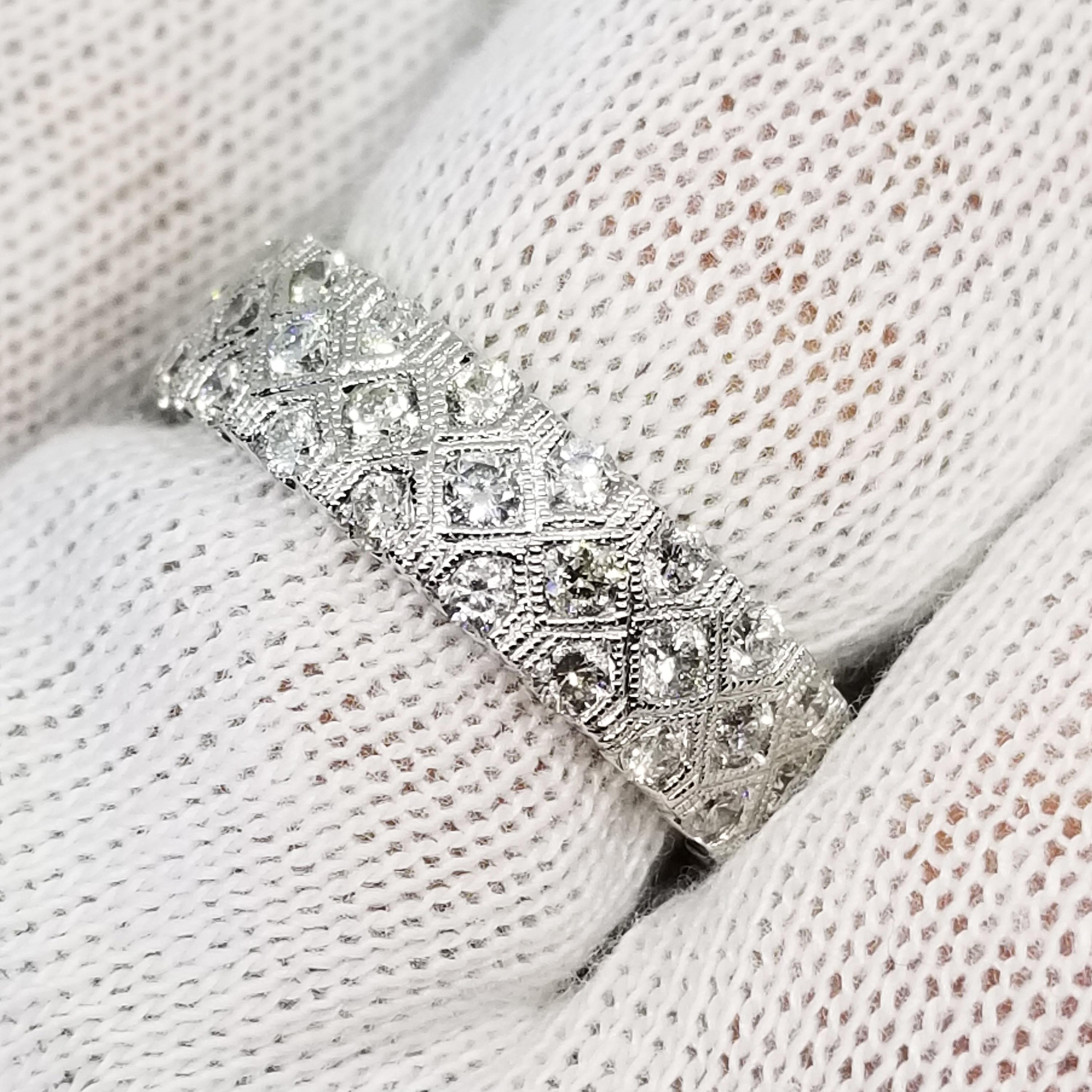 1.73 Carat Diamond Wide Anniversary Band Three-Row Honeycomb Design White Gold For Sale 1