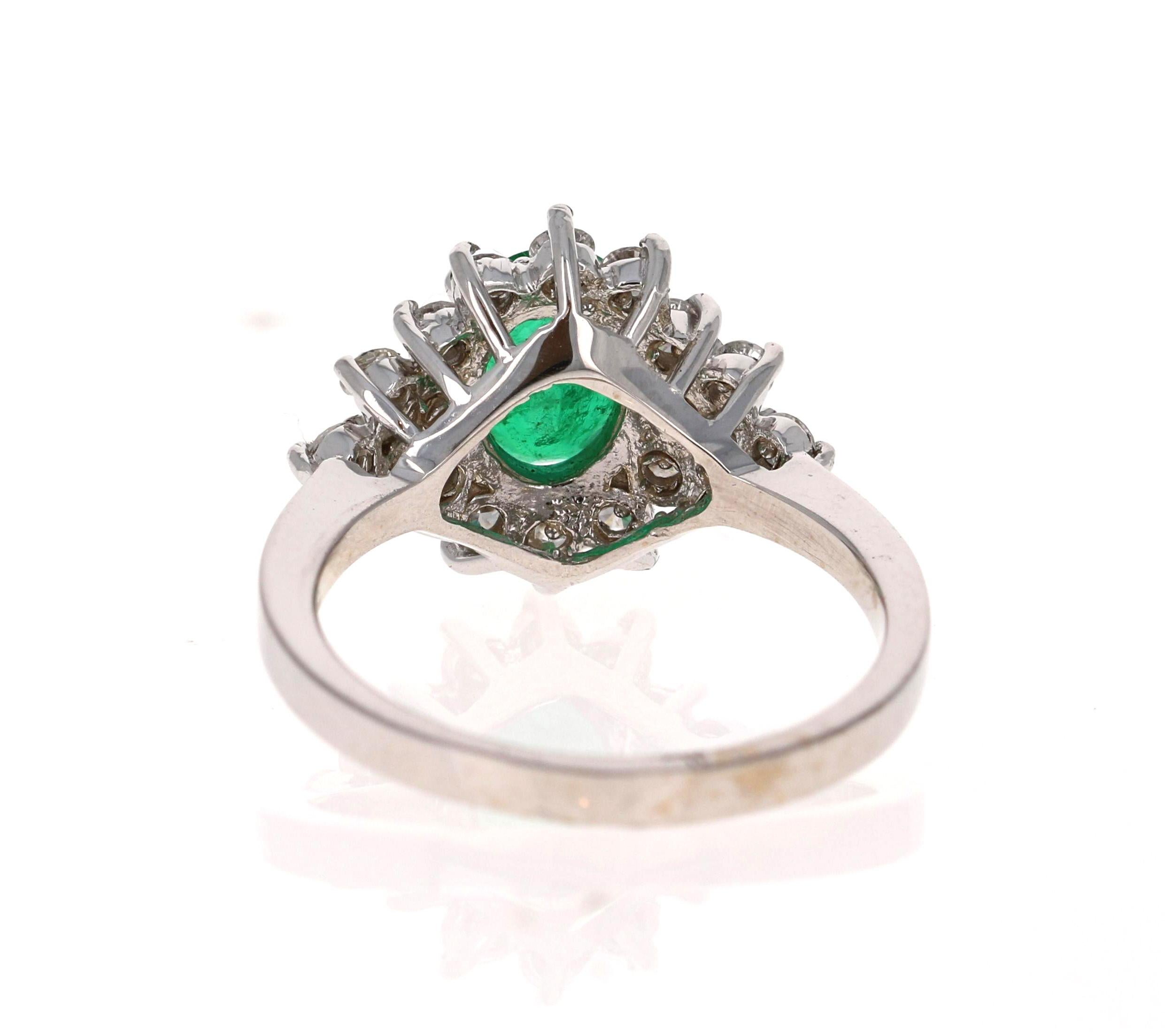Contemporary 1.73 Carat Emerald Diamond 18 Karat White Gold Engagement Ring For Sale