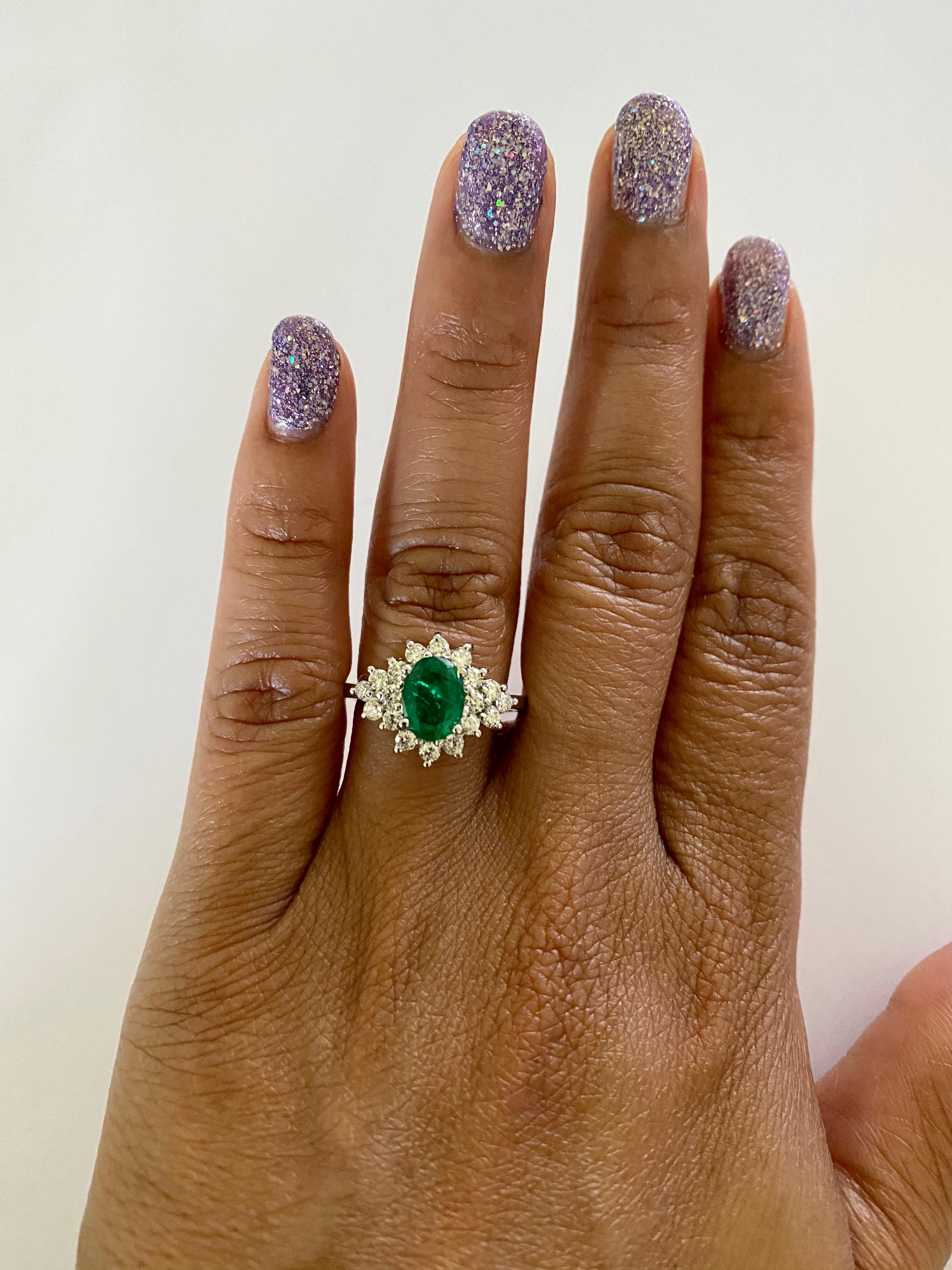 Women's 1.73 Carat Emerald Diamond 18 Karat White Gold Engagement Ring For Sale