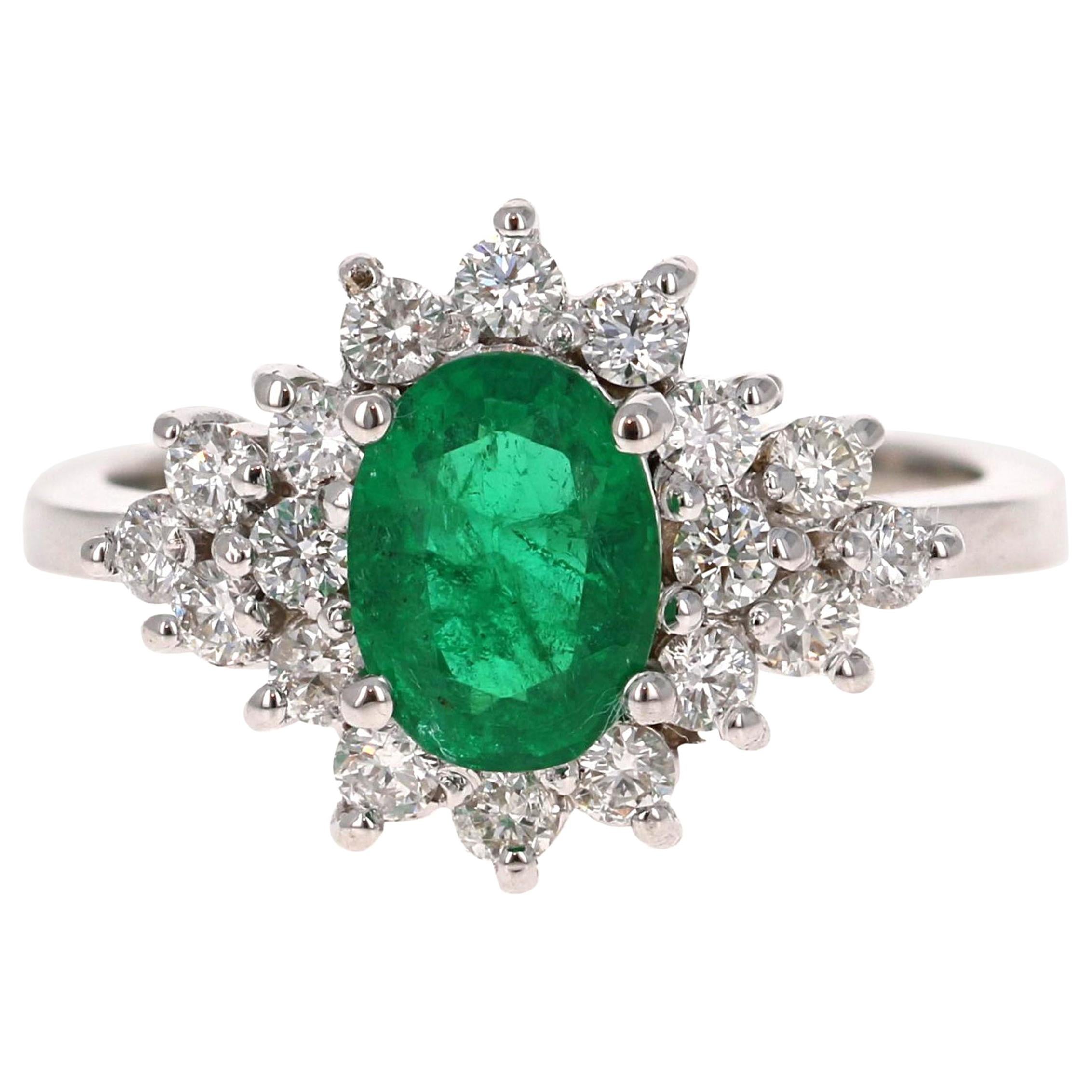 1.73 Carat Emerald Diamond 18 Karat White Gold Engagement Ring For Sale