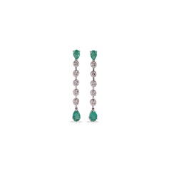1.73 Carat  Emerald Mix Shape long drop Earrings 18k Gold