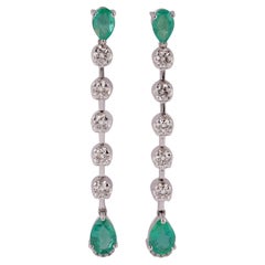 1.73 Carat  Emerald Mix Shape long drop Earrings 18k Gold