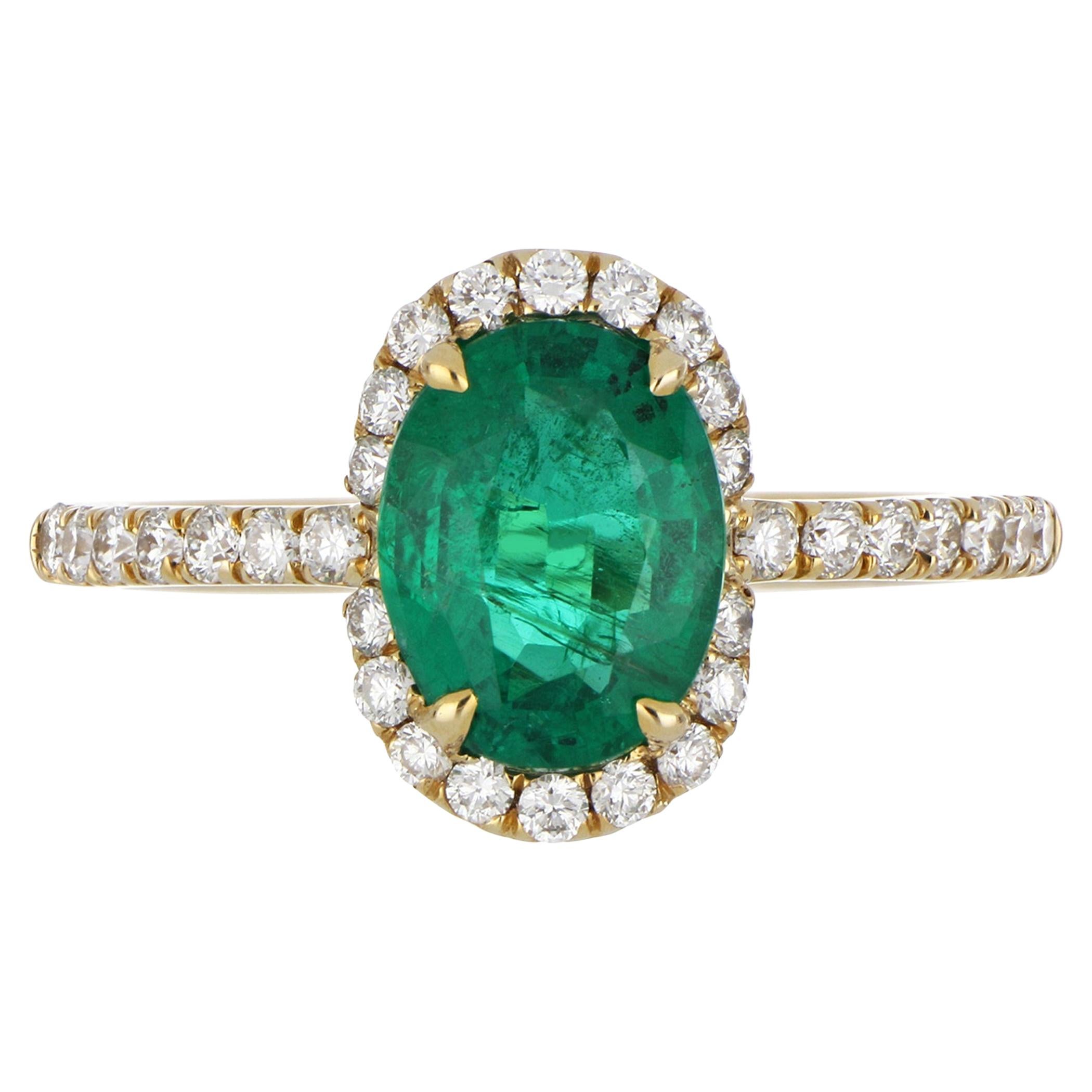 1.73 Carat Emerald Ring with Diamonds in 14 Karat Yellow Gold
