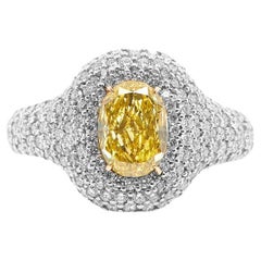 1.73 Carat Fancy Vivid Yellow Oval Diamond Ring VS2 Clarity in 18K Gold GIA Cert