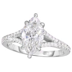 1.73 Carat GIA Certified Marquise Center Engagement Ring Split Shank in Platinum