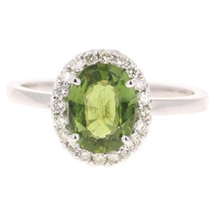 1.73 Carat Green Tourmaline Diamond 14 Karat White Gold Ring