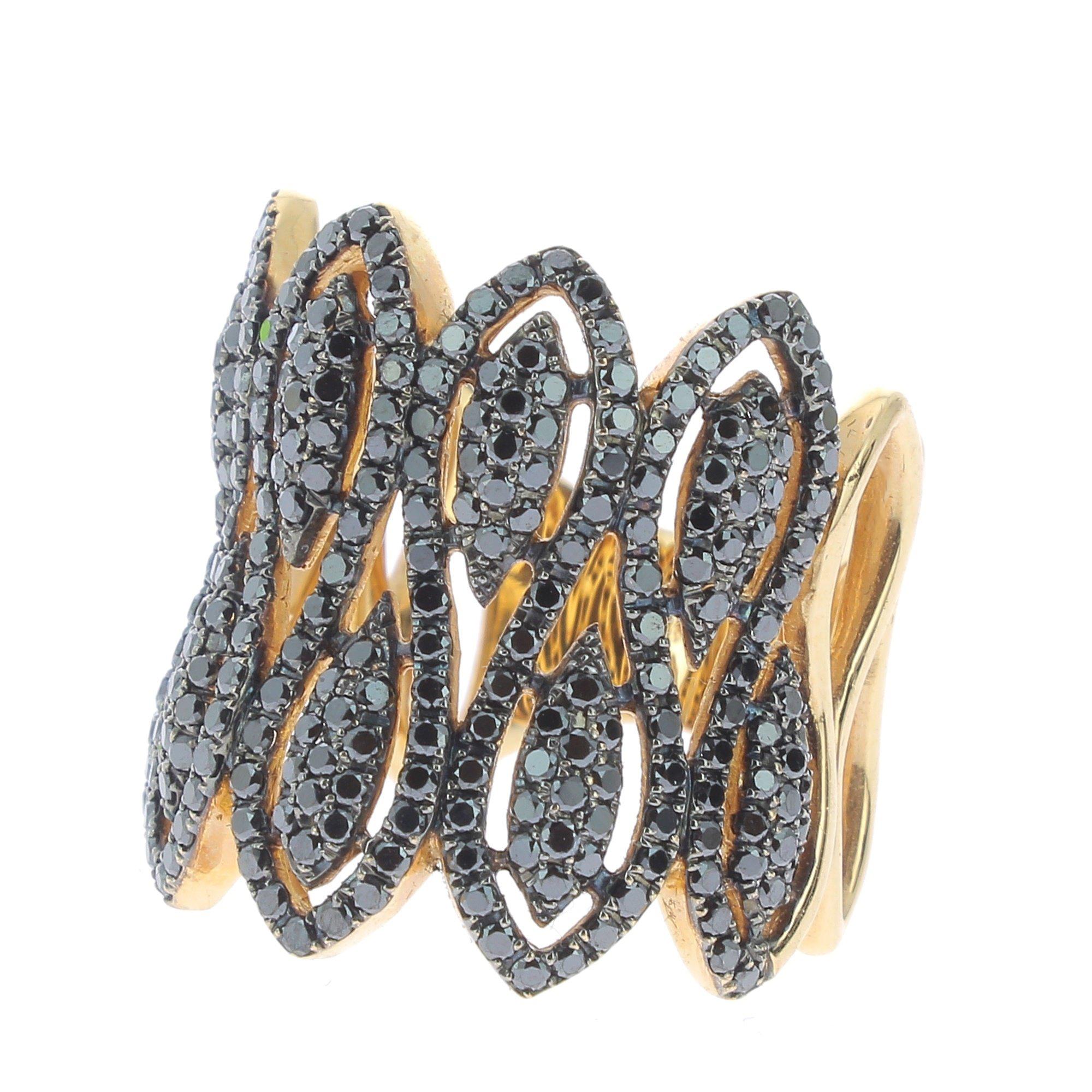 Round Cut 1.73 Carat GVS 257 Round Black Diamond 18 Karat Yellow Gold Fashion Rings