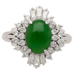 1.73 Carat Jadeite Jade Fei Cui & Diamond Halo Platinum Ballerina Filigree Ring