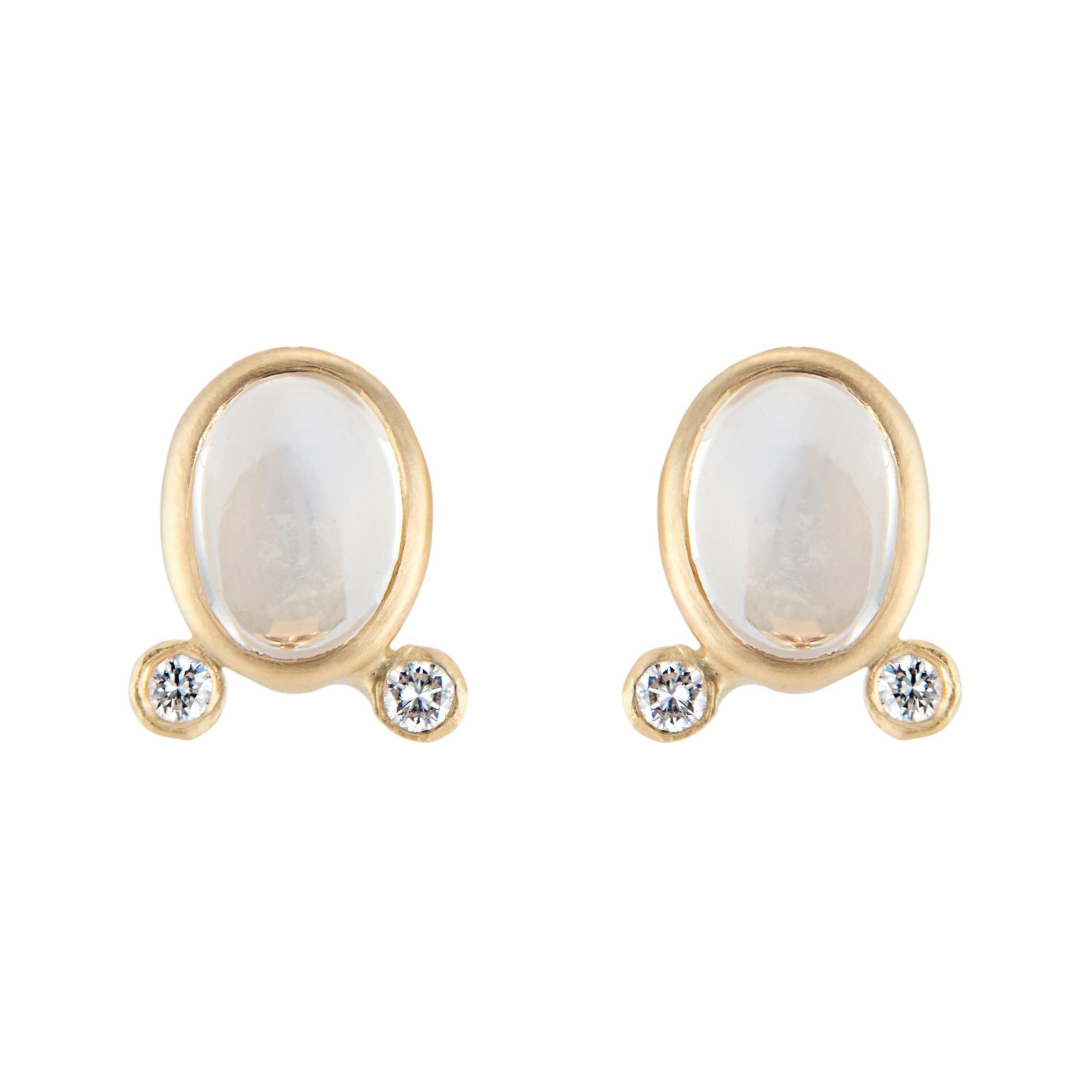 1.73 Carat Moonstone Diamond Yellow Gold Earrings