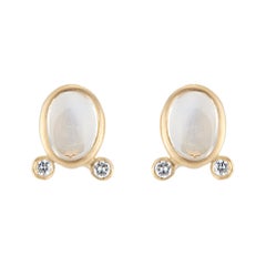 1.73 Carat Moonstone Diamond Yellow Gold Earrings