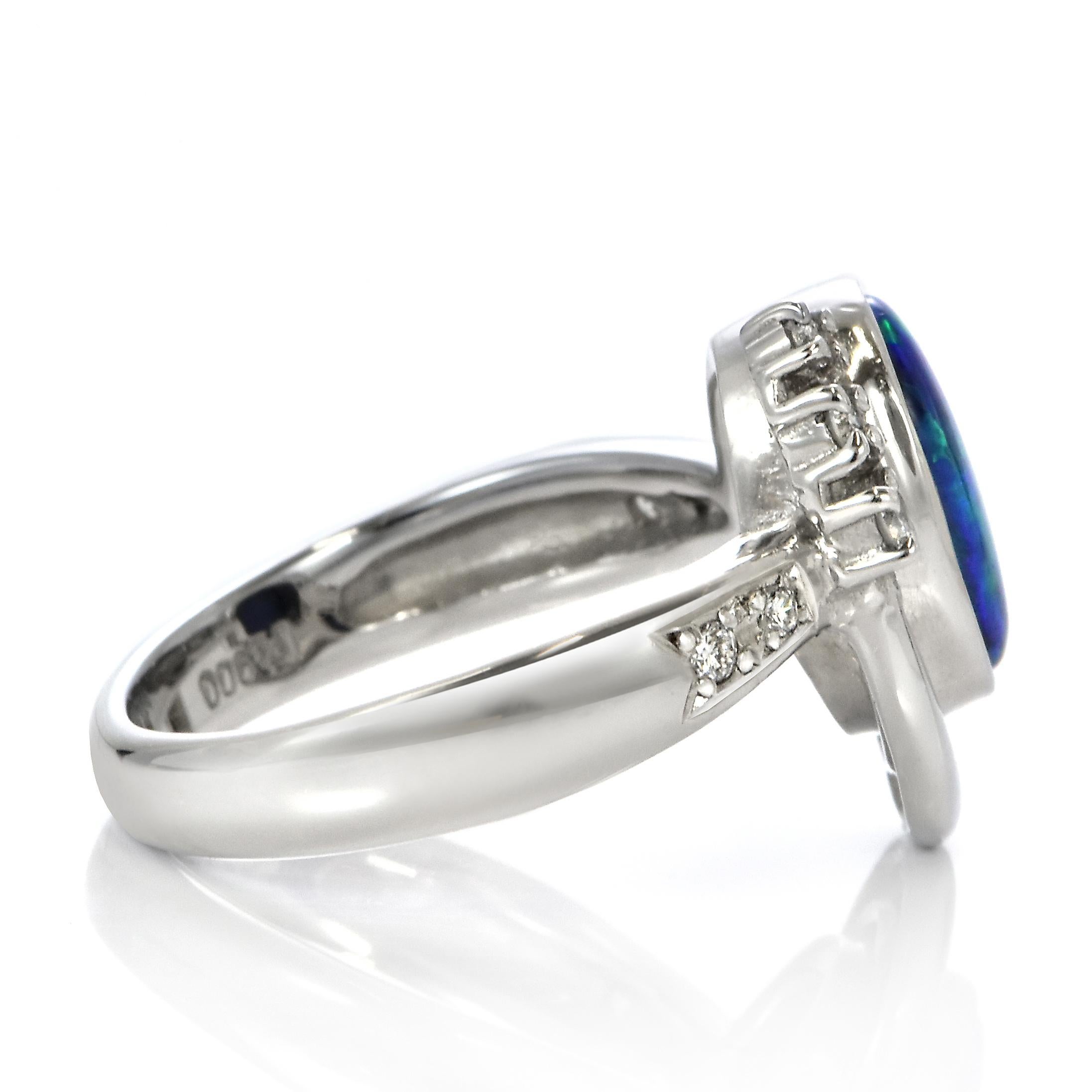 1.73 Carat Natural Australian Lightning Ridge Black Opal Ring Made in Platinum For Sale 5
