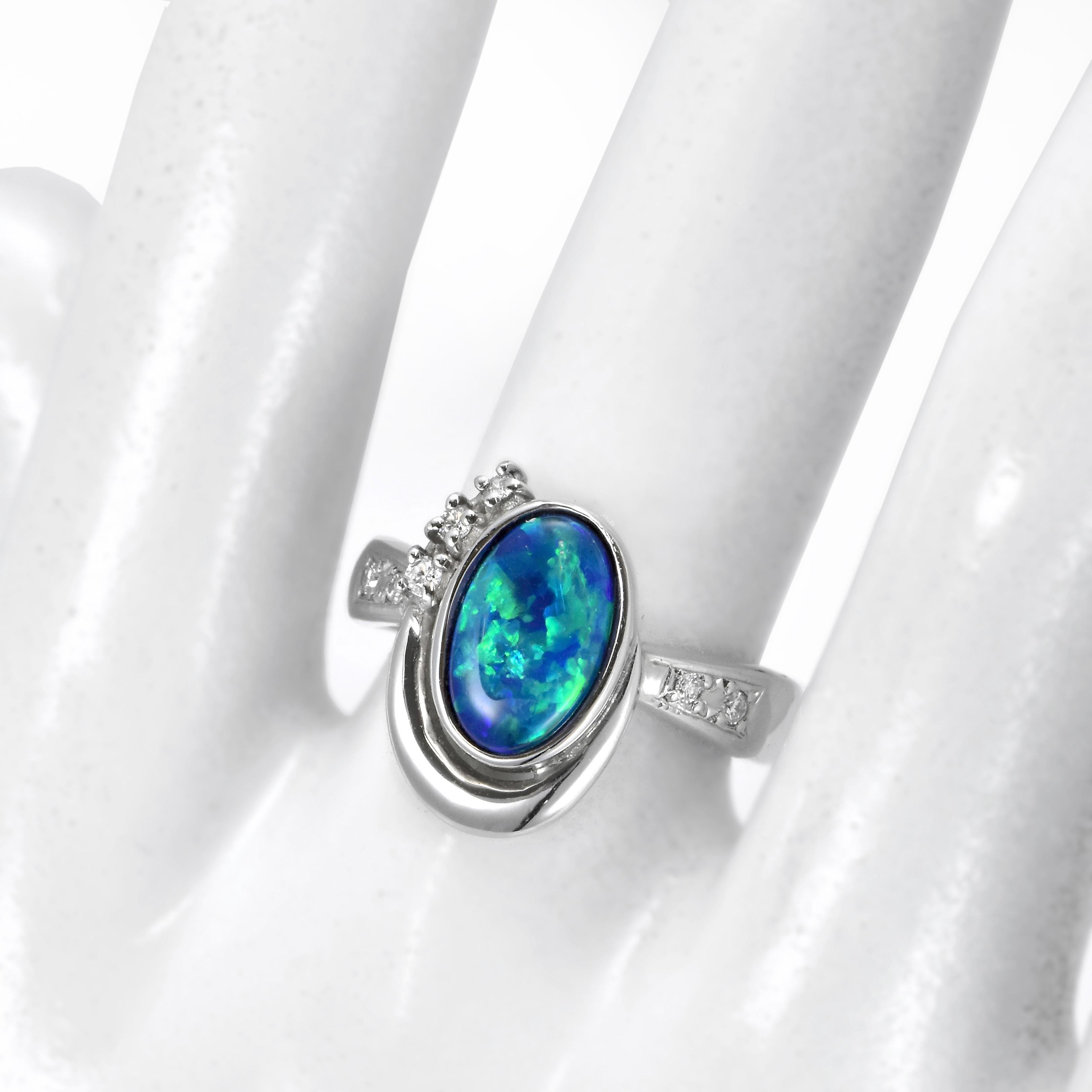 1.73 Carat Natural Australian Lightning Ridge Black Opal Ring Made in Platinum For Sale 1