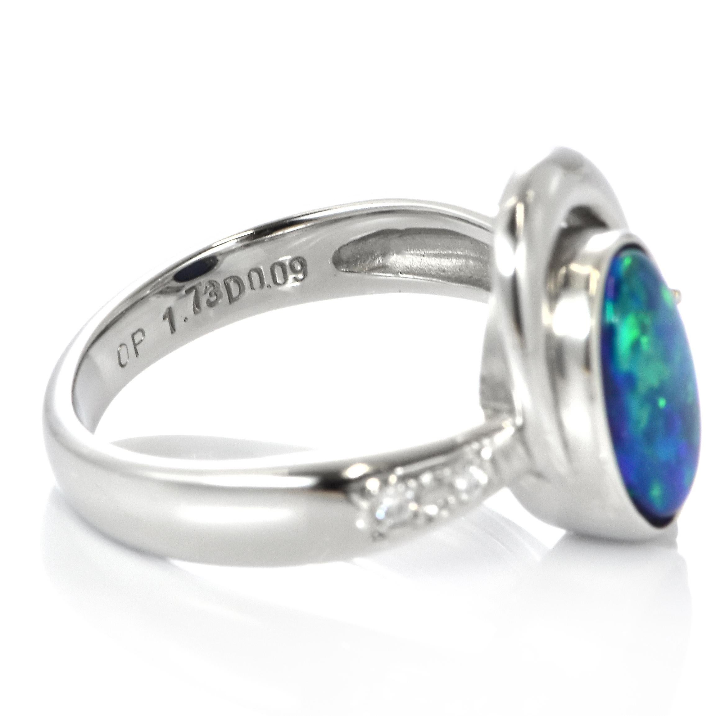 1.73 Carat Natural Australian Lightning Ridge Black Opal Ring Made in Platinum For Sale 2