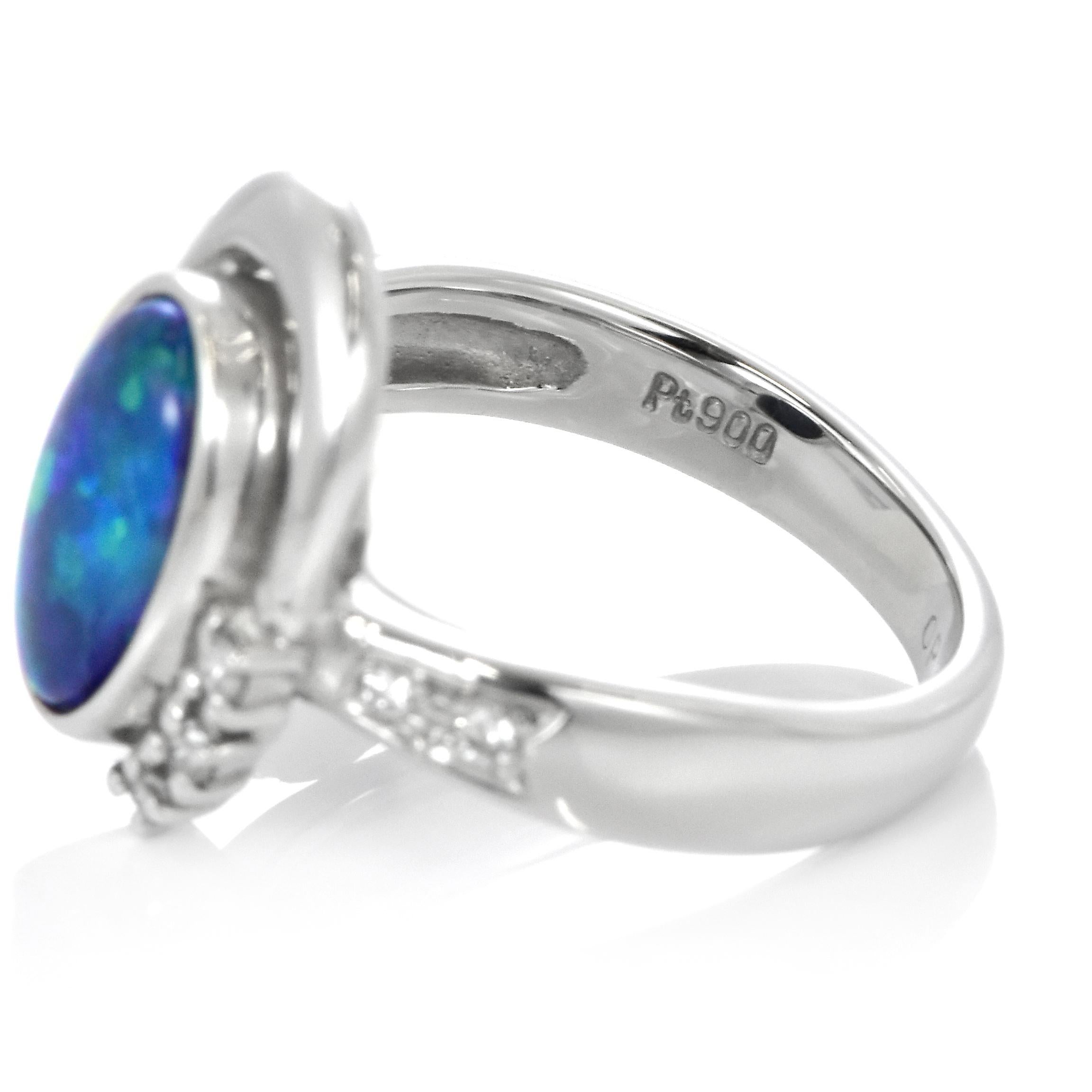 1.73 Carat Natural Australian Lightning Ridge Black Opal Ring Made in Platinum For Sale 3