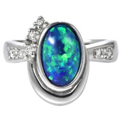 1.73 Carat Natural Australian Lightning Ridge Black Opal Ring Made in Platinum