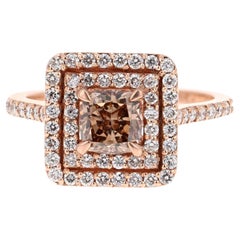 Anello di fidanzamento con diamante marrone taglio cuscino da 1,73 carati Nature in oro rosa 14 carati