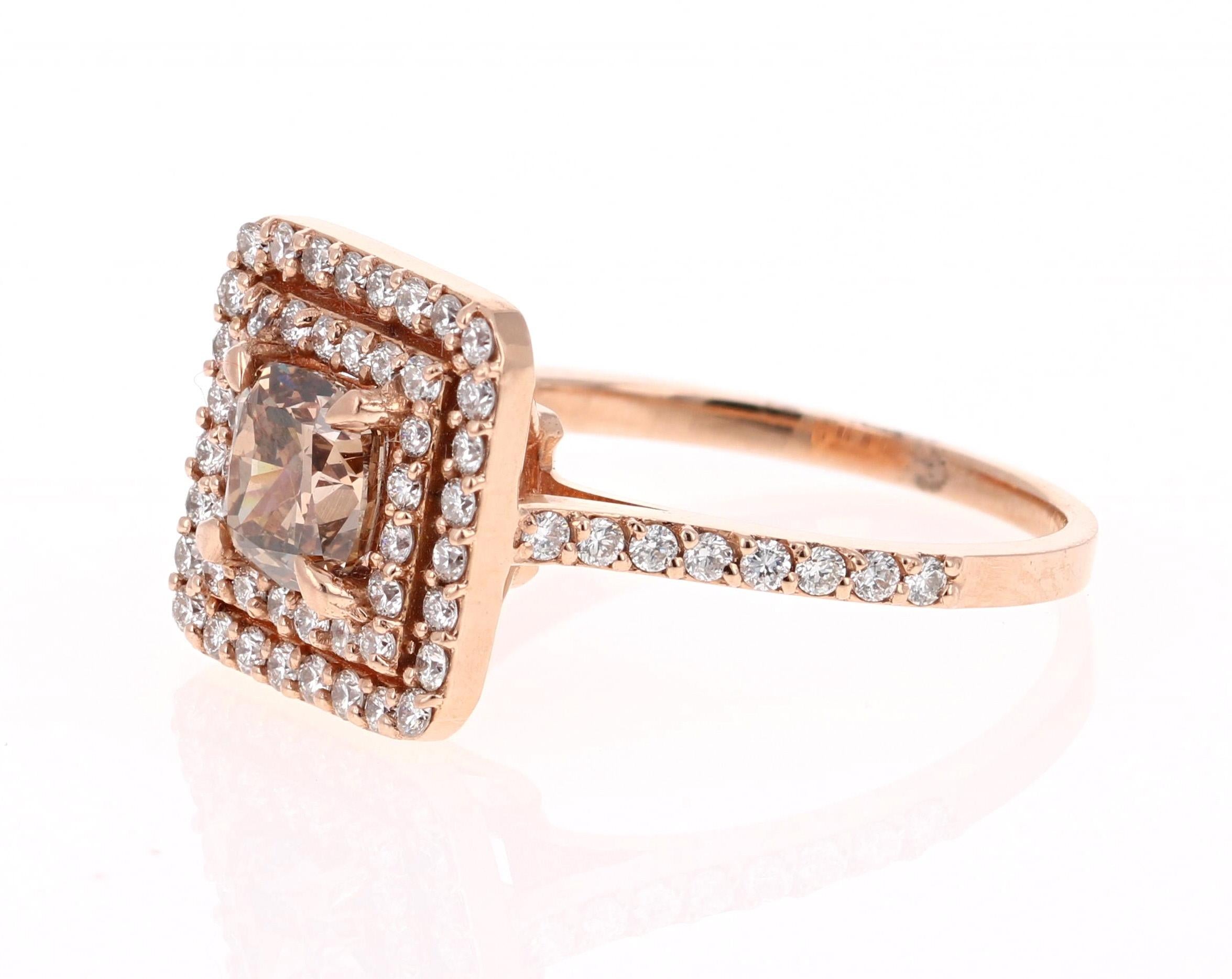 Contemporain Bague de fiançailles en or rose 14 carats avec diamant brun fantaisie naturel de 1,73 carat en vente