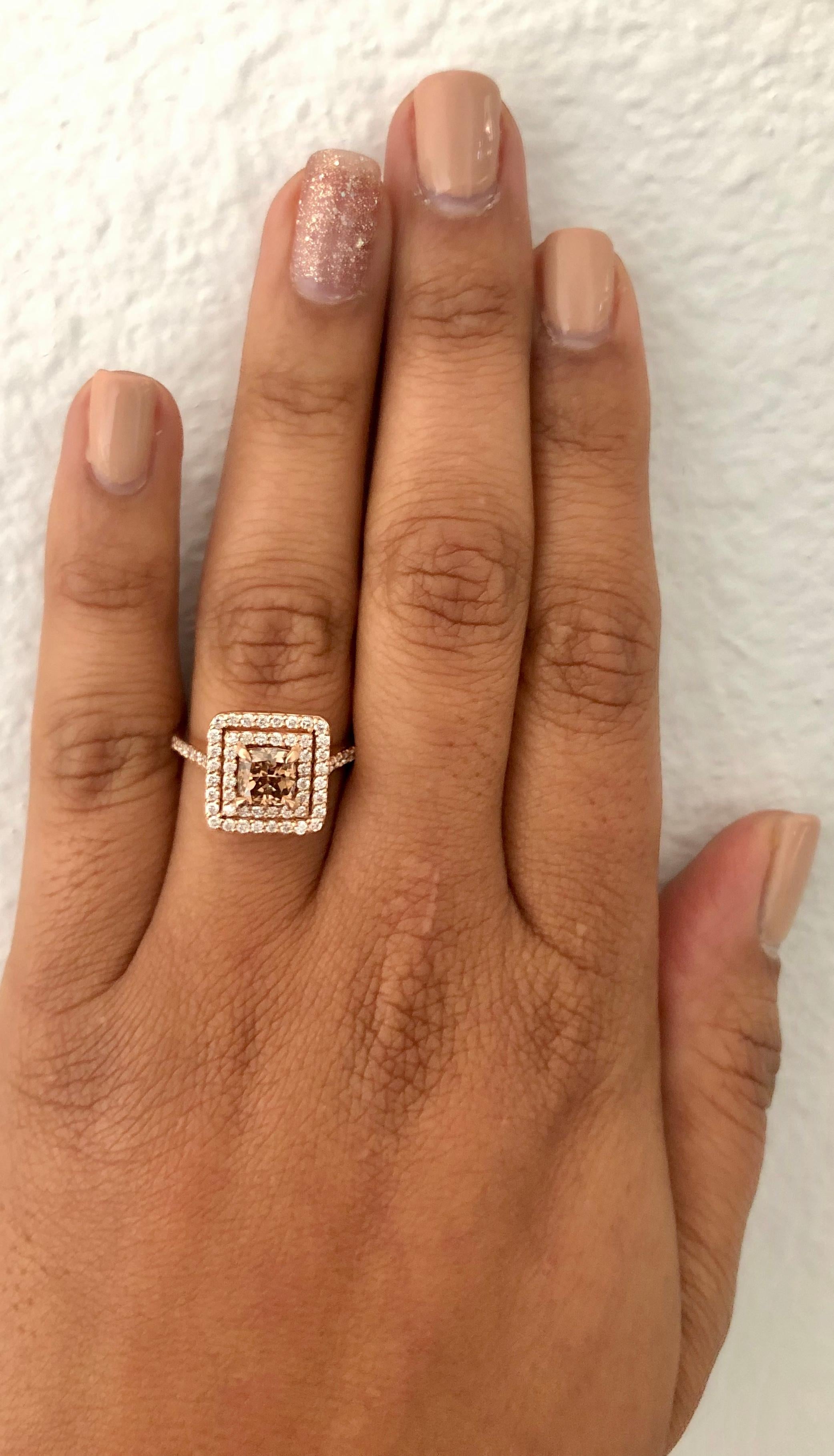 Bague de fiançailles en or rose 14 carats avec diamant brun fantaisie naturel de 1,73 carat Neuf - En vente à Los Angeles, CA